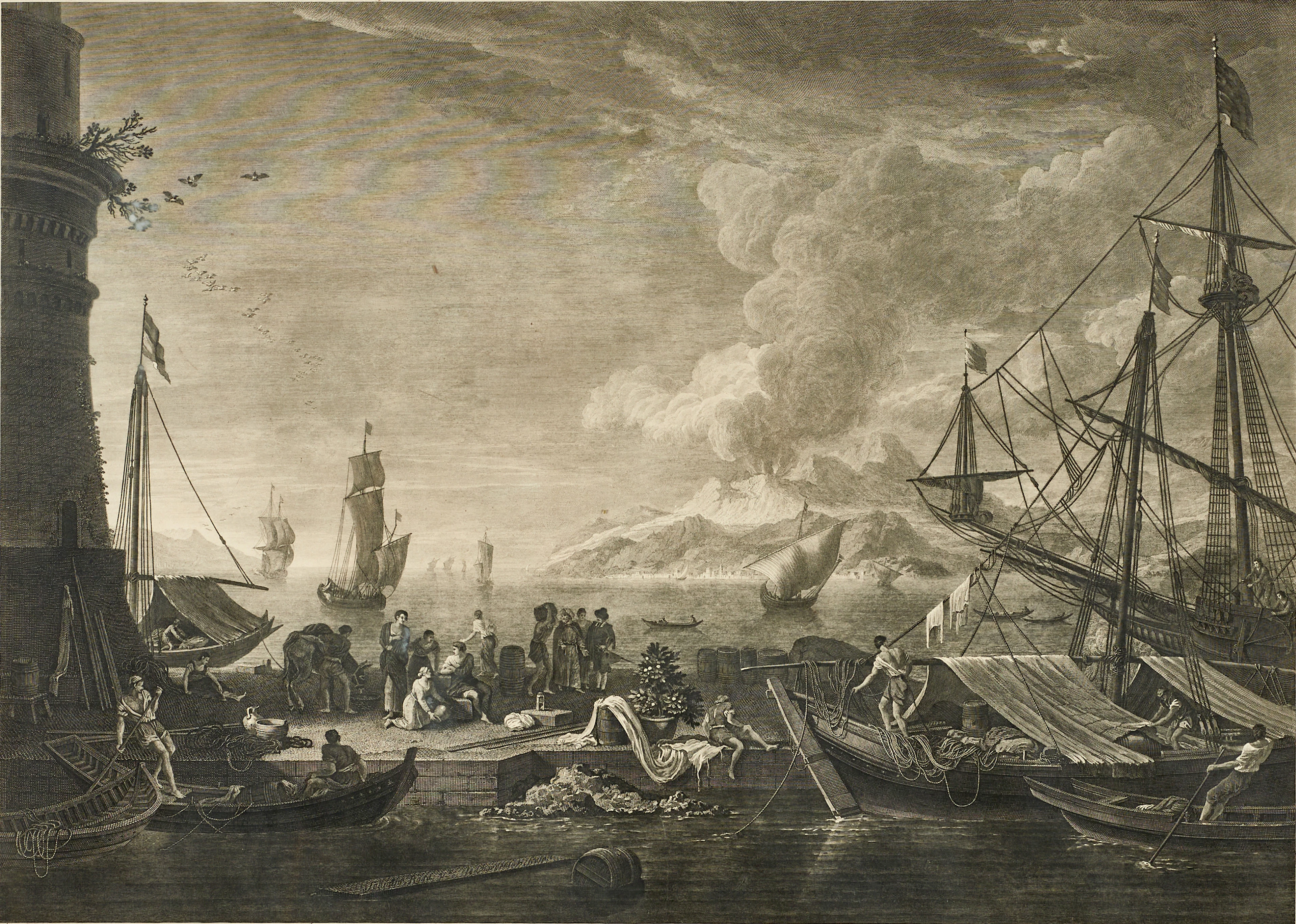 SALVATOR ROSA (1615-1673), EFTER, "Le Mont Vesuve", etsning, 1700-talets