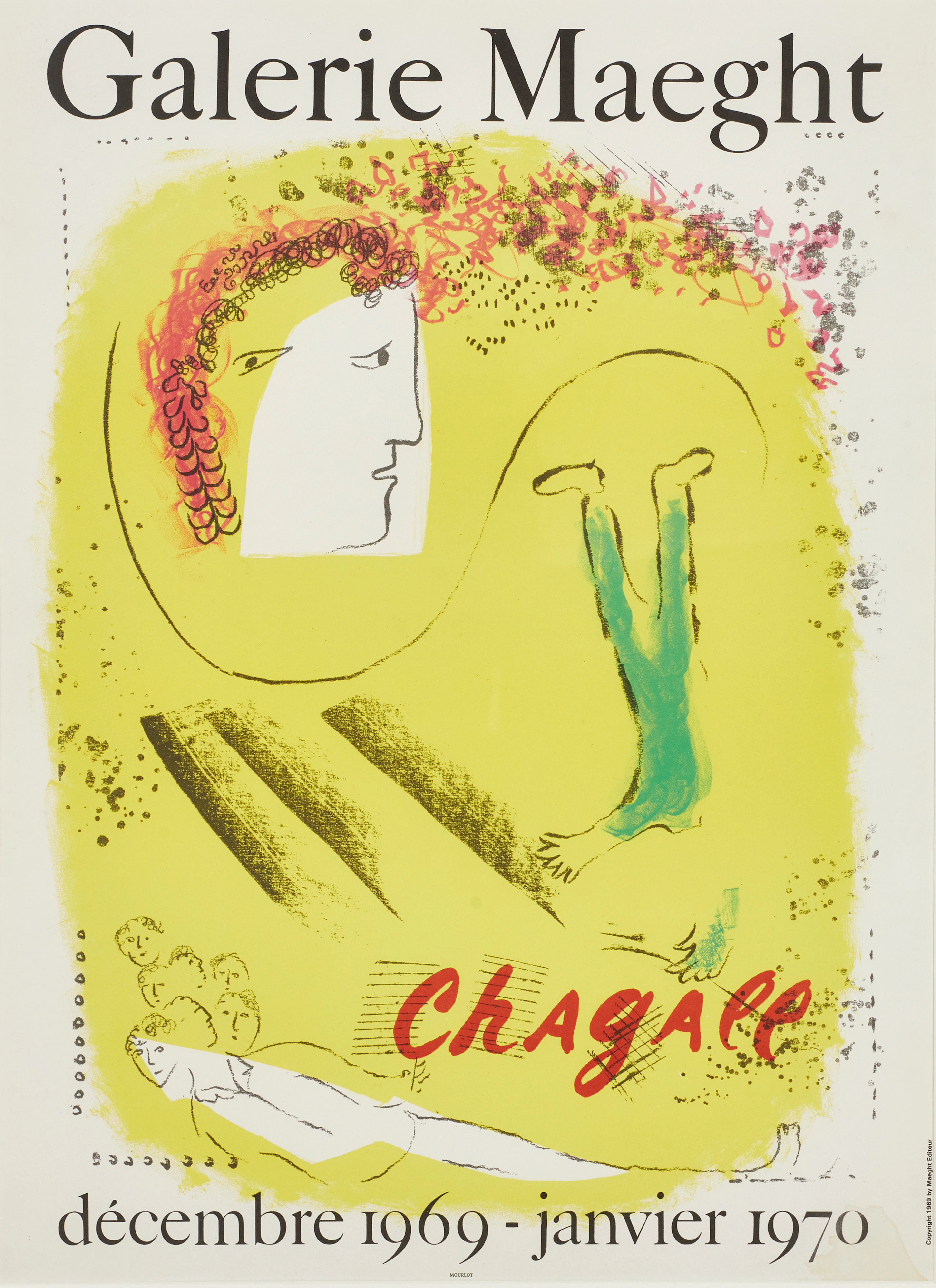 MARC CHAGALL. "Le fond Jaune", Galerie Maeght, 1969-70, färglitografisk
