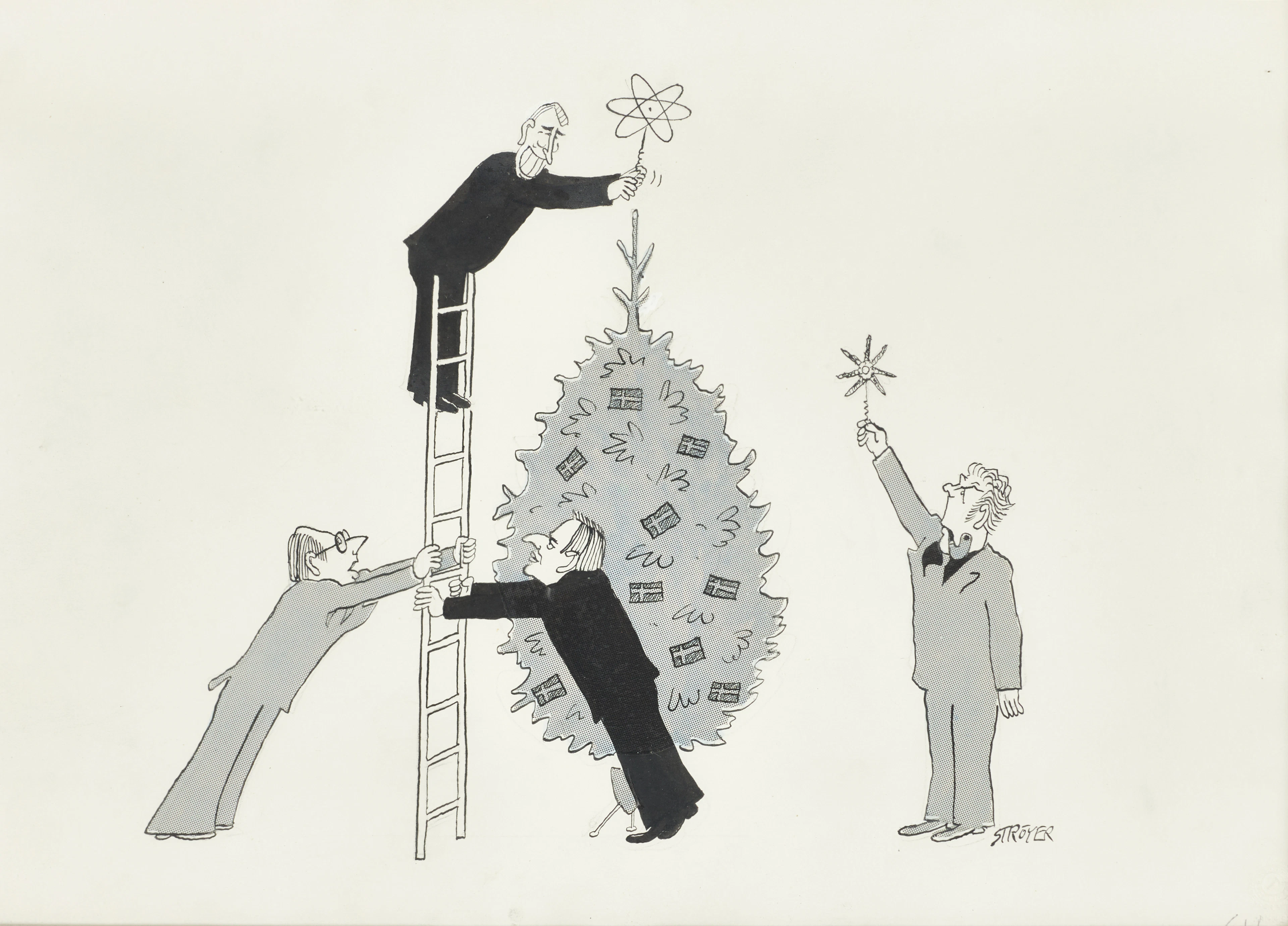 POUL STRÖYER (1923-1996). Kärnkraftfrågan - Olof Palme, Gösta Bohman