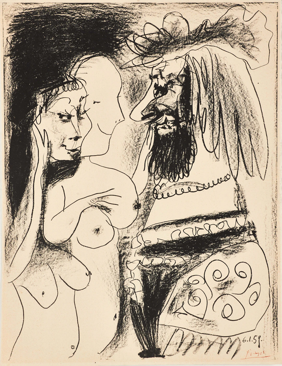 PABLO PICASSO. "Le vieux roi", signerad och daterad 6.1.59. i plåten