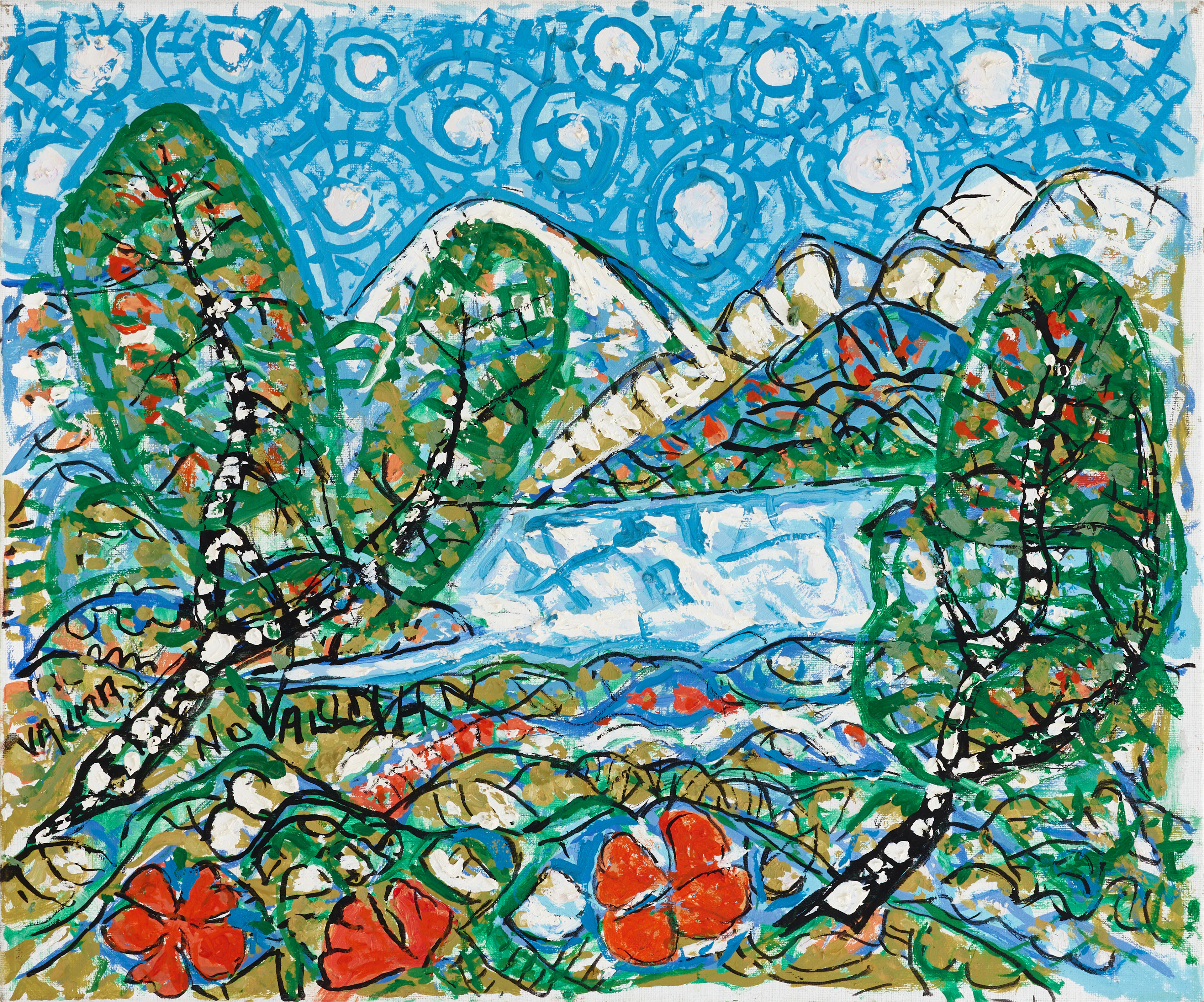 UNO VALLMAN (1913–2004). Fjällandskap med björkar, signerad, olja på duk.