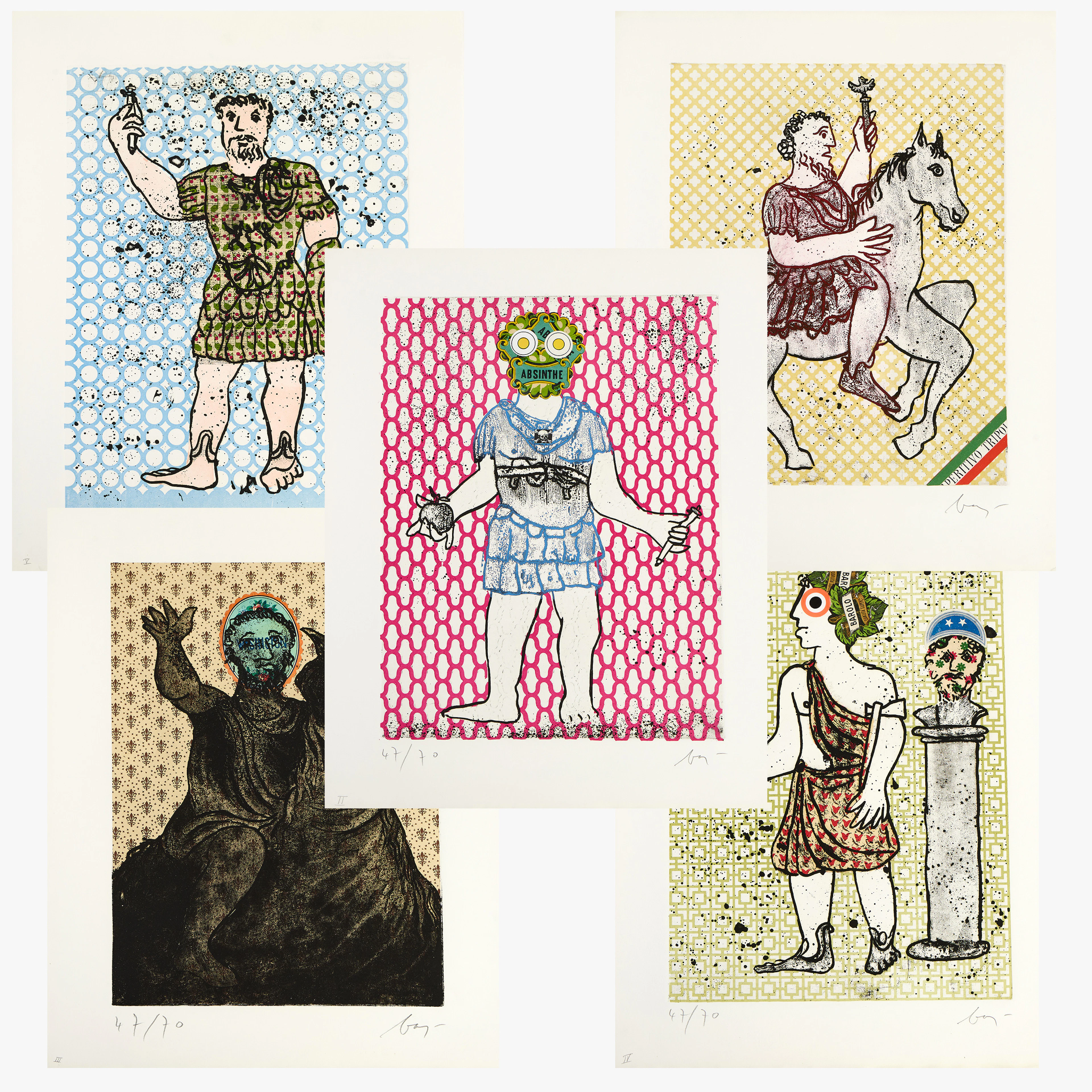 ENRICO BAJ (ITALIEN, 1924-2003). Mapp "Imperatores Romani", 5 st blad