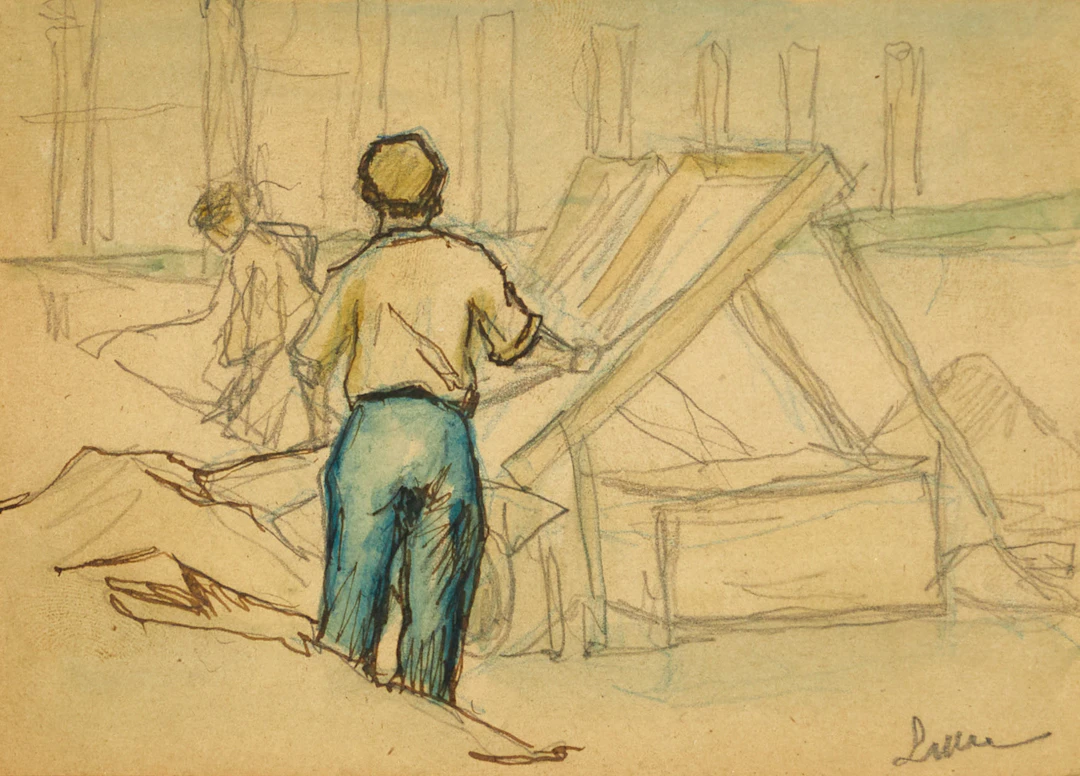 MAXIMILIEN LUCE (1858-1941). Byggnadsarbetare, signerad, blandteknik på papper.