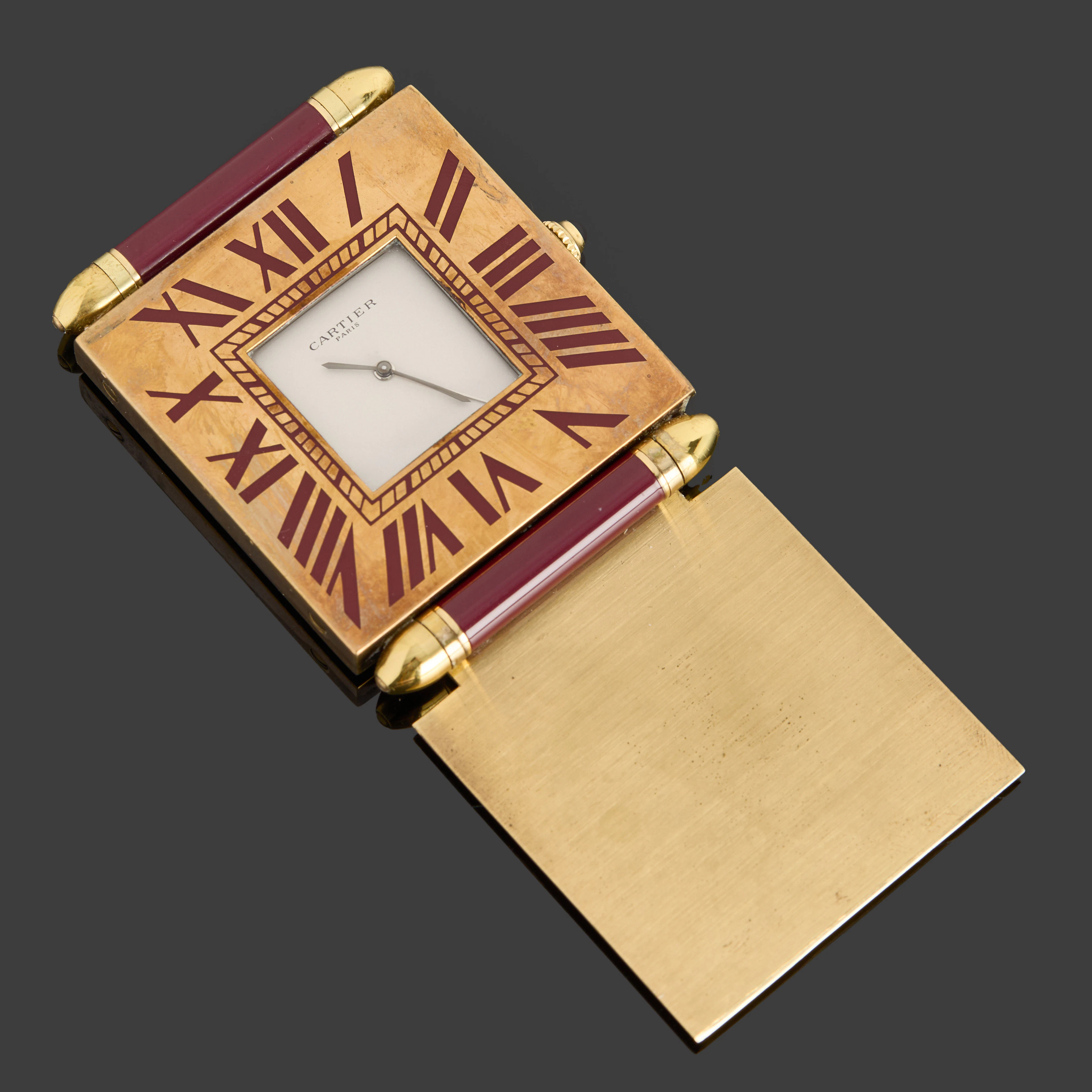CARTIER, reseväckarur, gulmetall, 1990-tal Quartz, mineralglas, alarm