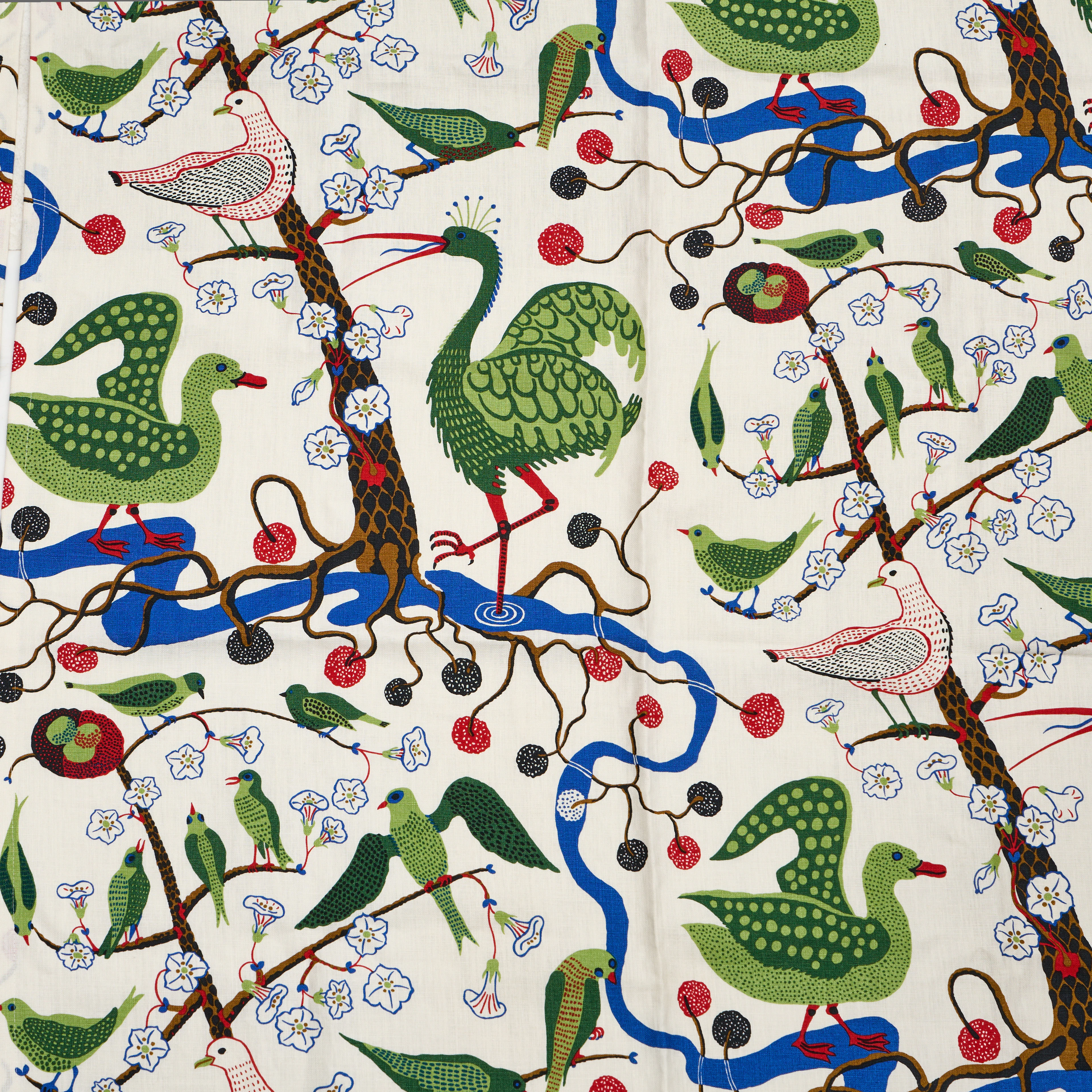 JOSEF FRANK (1885–1967). Gardinlängder, ett par, textil "Grön Fågel"