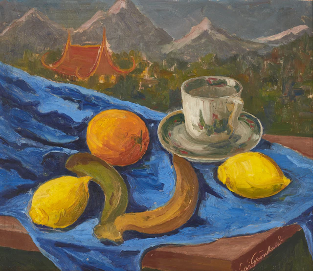 WALDEMAR GRÖNDAHL (1891-1957), Stilleben med frukt bergslandskap