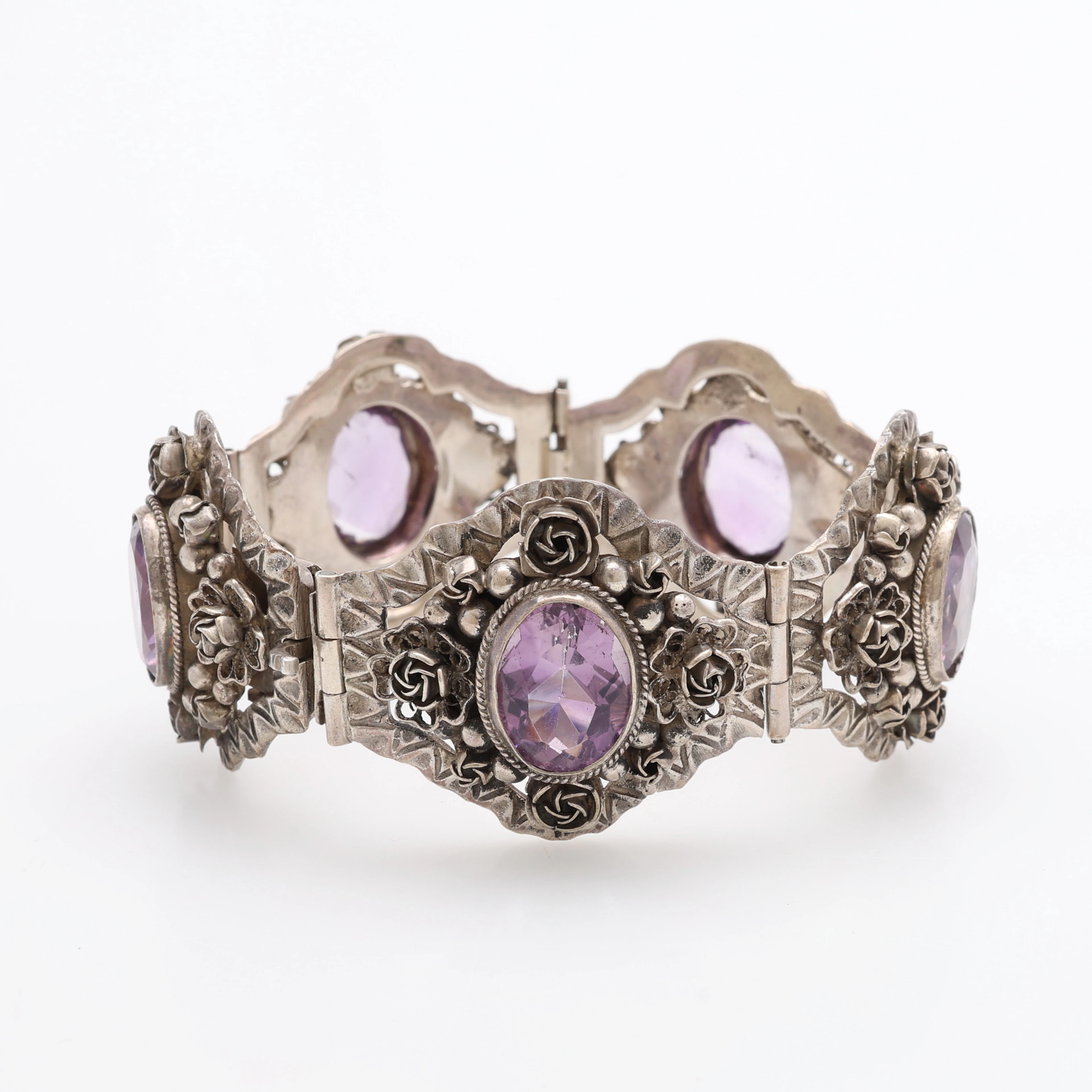 ARMBAND, SILVER, MED AMETISTER, ITALIEN.