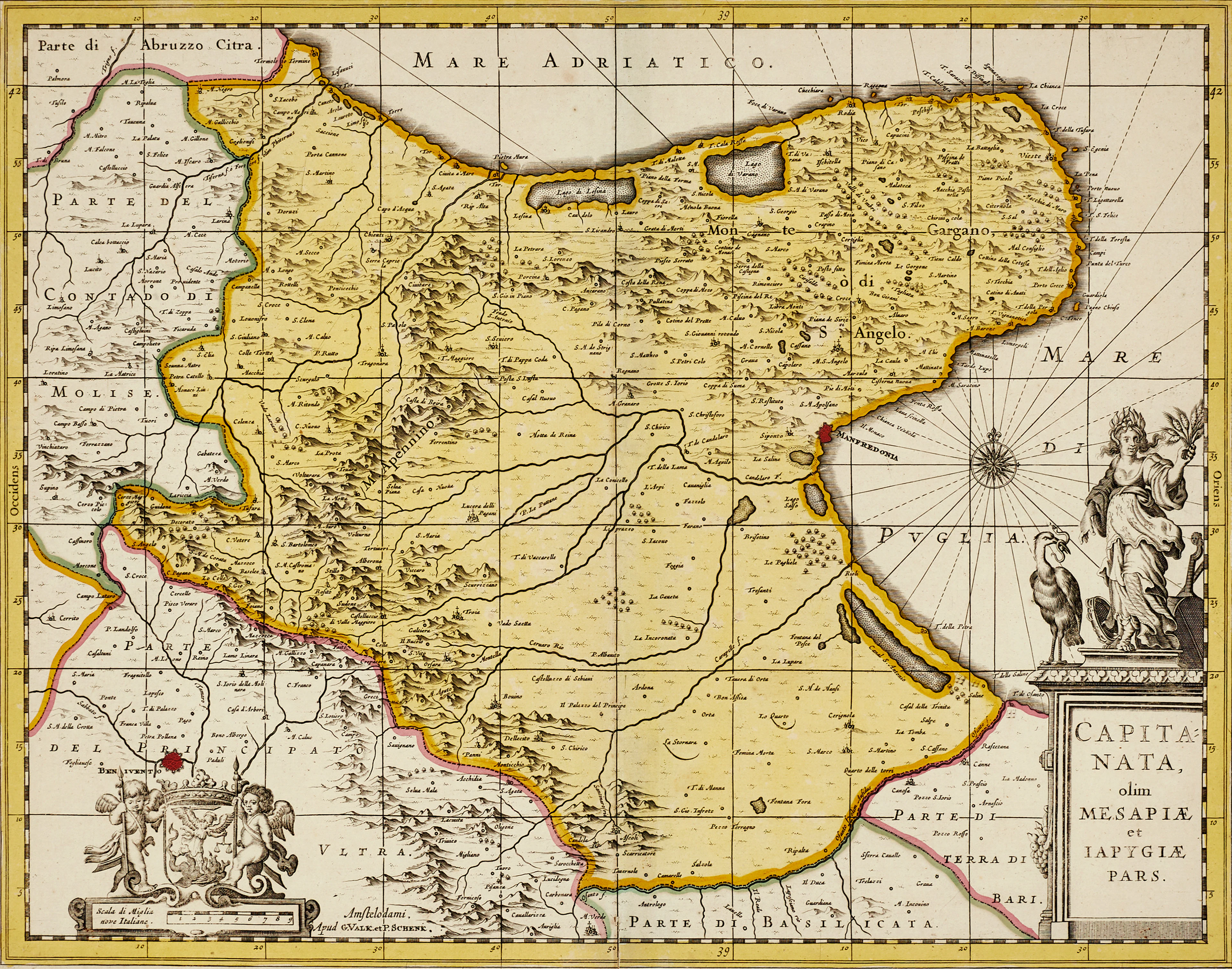 JANSSONIUS/VALCK/SCHENK, Capitanata, olim Mesapiæ et Iapygiæ Pars, ca 1700.