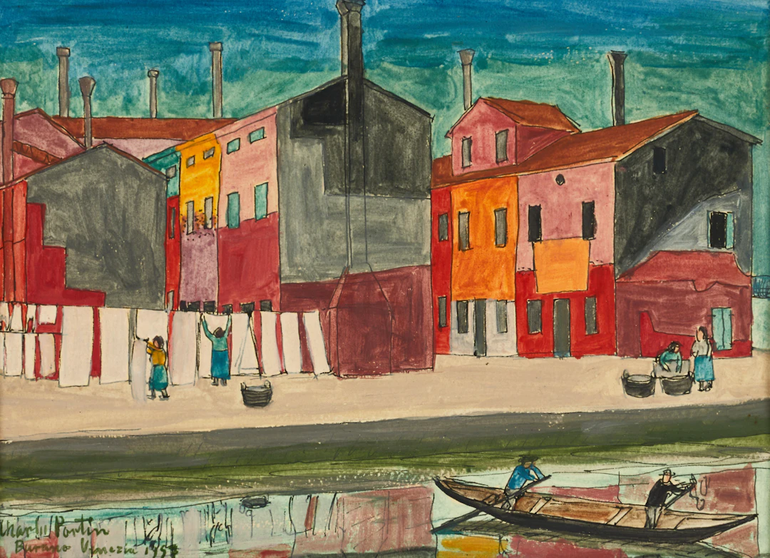 CHARLES PORTIN (1889-1980). "Kaj i Burano", signerad, daterad 1957