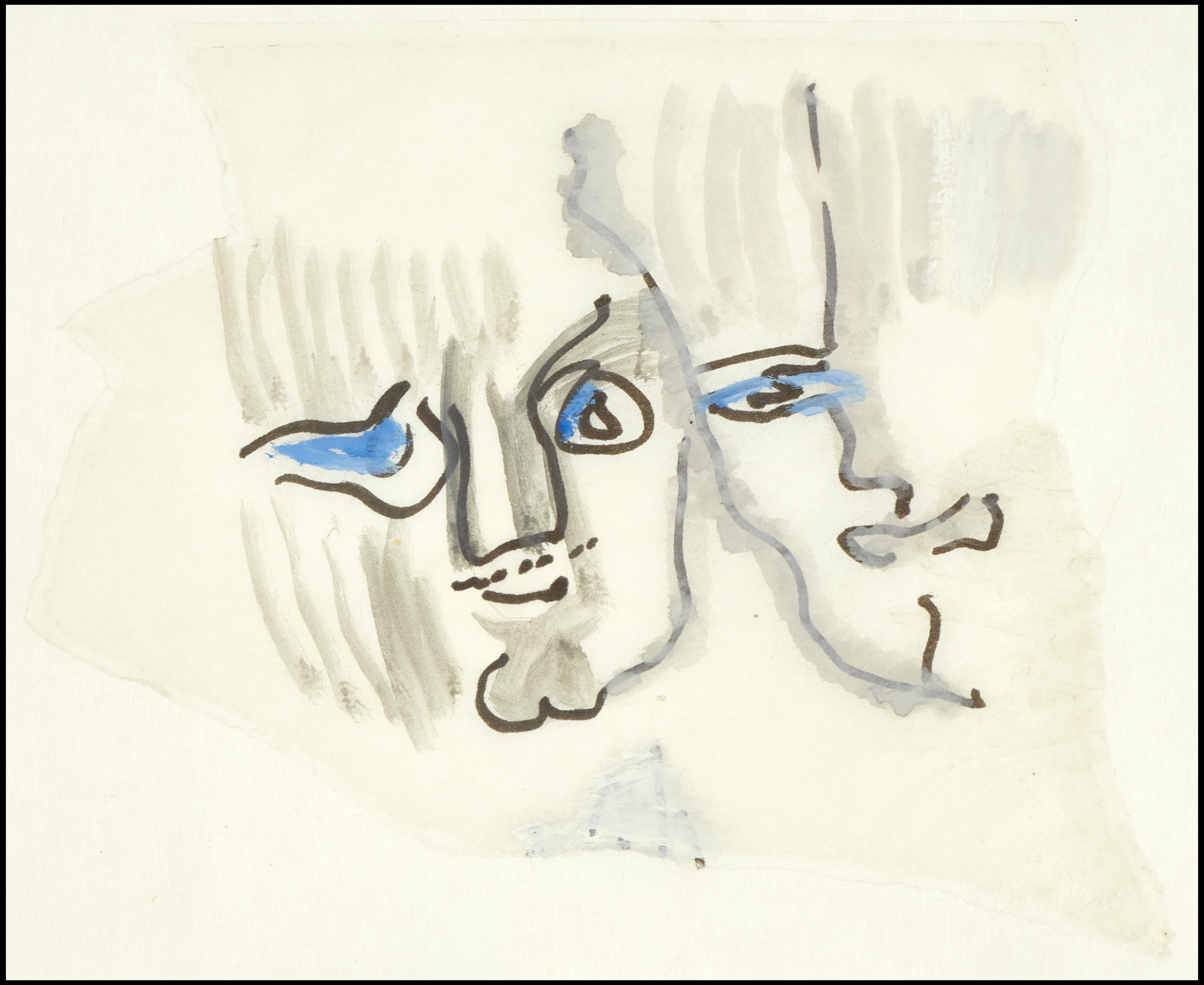 SIRI DERKERT (1888-1973): Ansikten, signerad med blindstämpel, blandteknik.