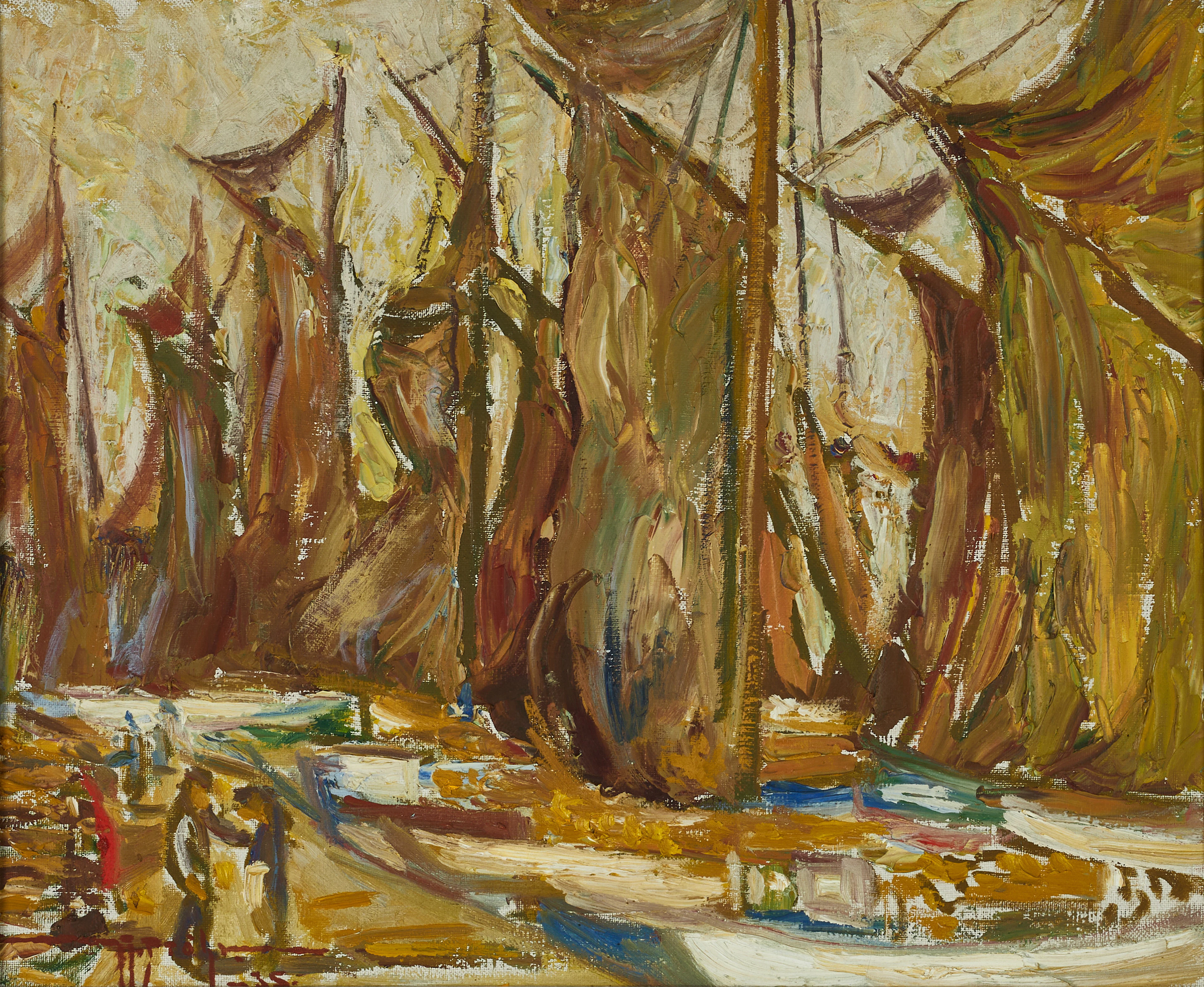 ALVIN STÖHR (1874-1941). Strandvägen Stockholm, "Vedskutor vid Strandvägen"