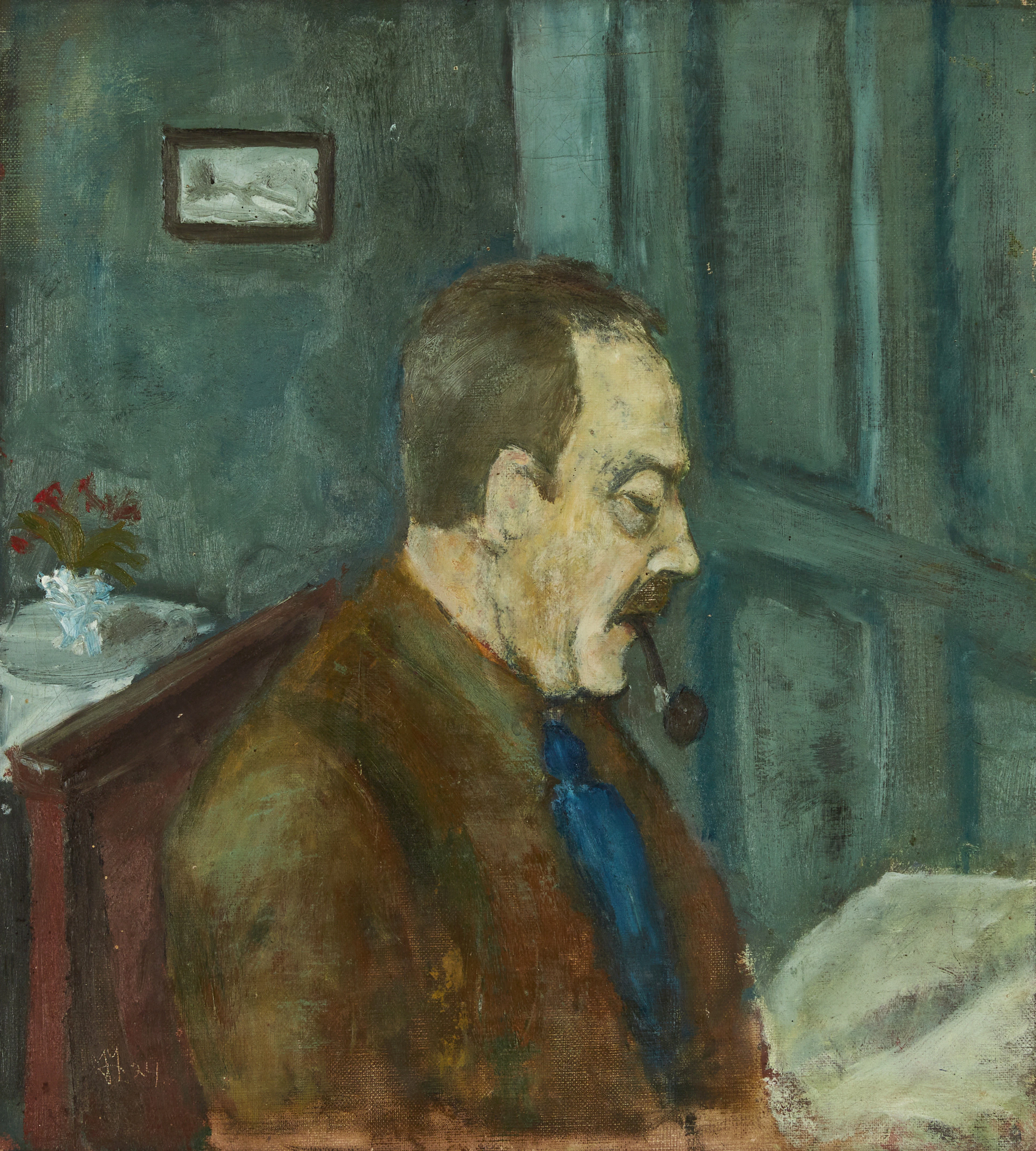 IVAN IVARSON (1900-1939). Man med pipa, ristad monogramsignatur och