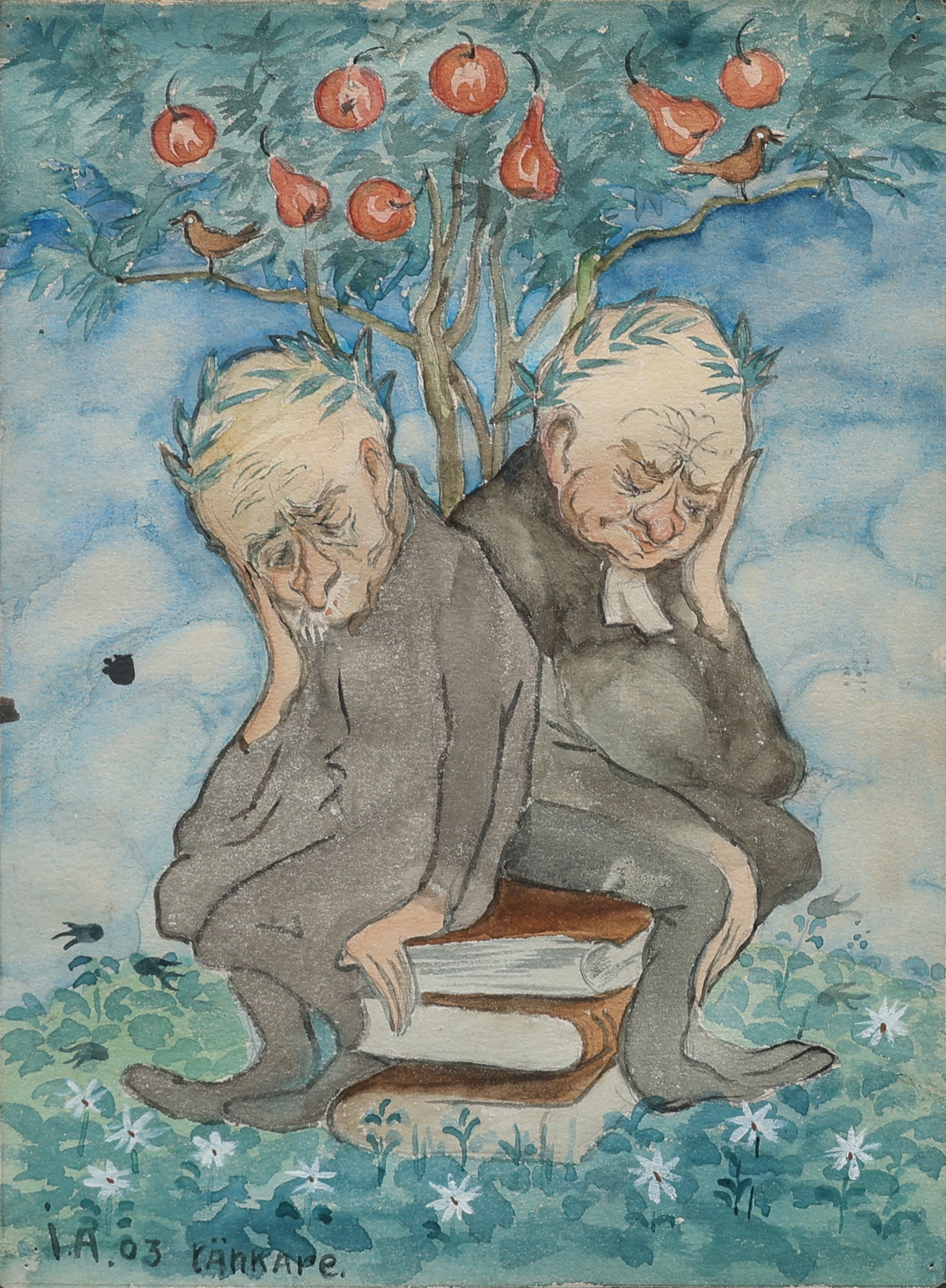 IVAR AROSENIUS. AKVARELL PÅ PAPPER, "TÄNKARE", MONOGRAMSIGNERAD OCH