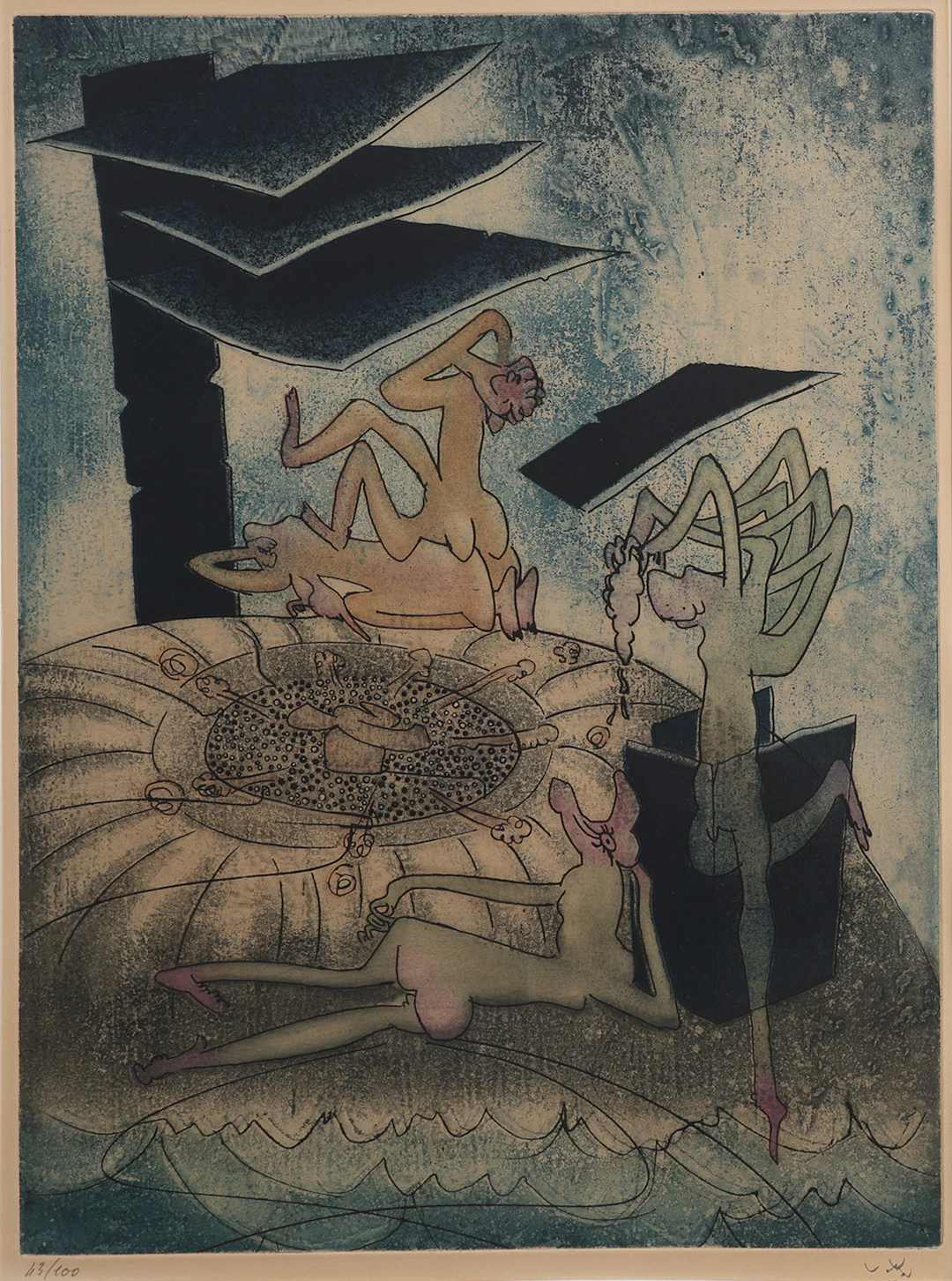 ROBERTO MATTA. ETSNING OCH AKVATINT BLAD 6 UR "LA DANSE DE LA MORT"