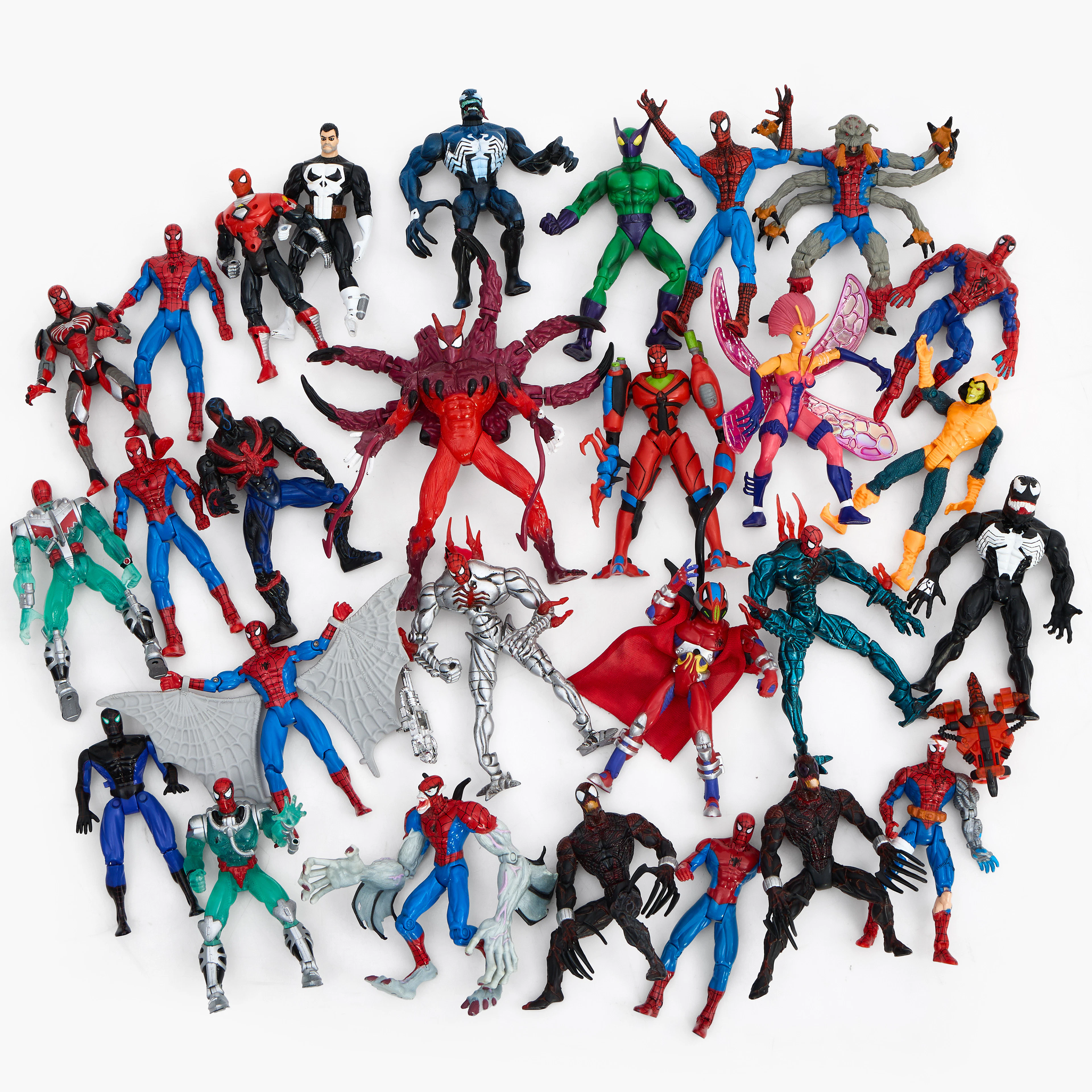 SPIDER-MAN. Actionfigurer, 28 st , Toy Biz Inc för Marvel, 1990-tal.