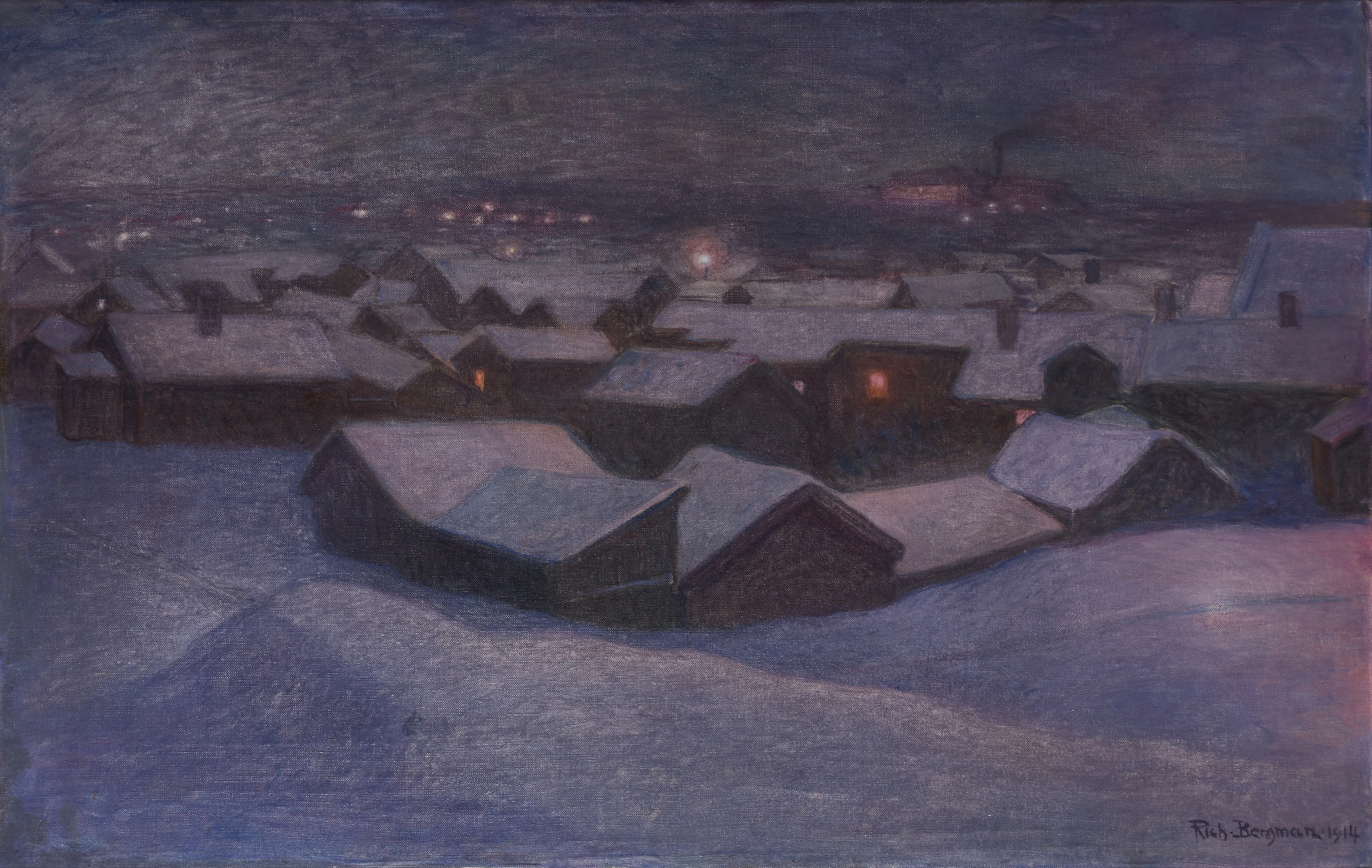 RICHARD BERGMAN (Stockholm 1882-1927), Vinterkväll över Elsborg i