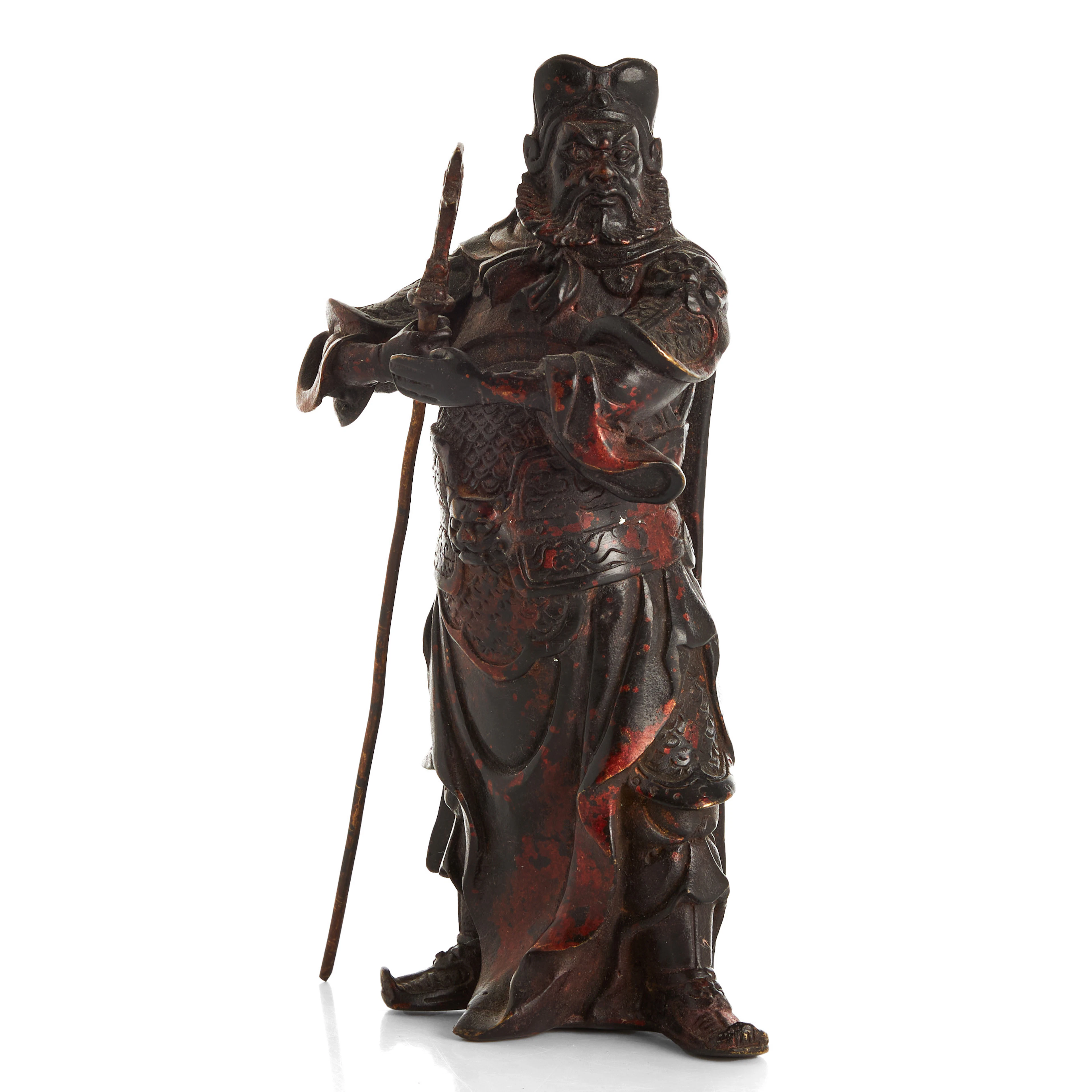 SKULPTUR, Guan Yu, patinerad brons, Kina, 1900-tal.
