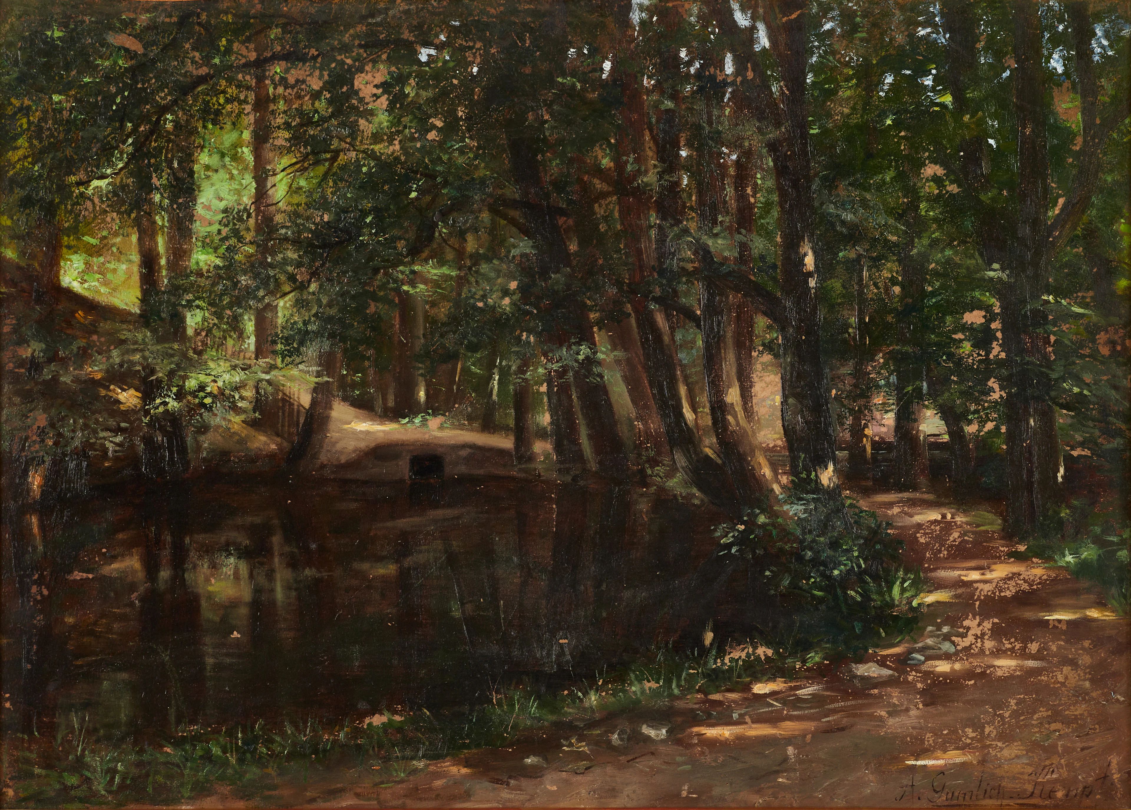 ANNA GUMLICH-KEMPF (1860-1949). Skogsdamm, signerad A Gumlich Kempf