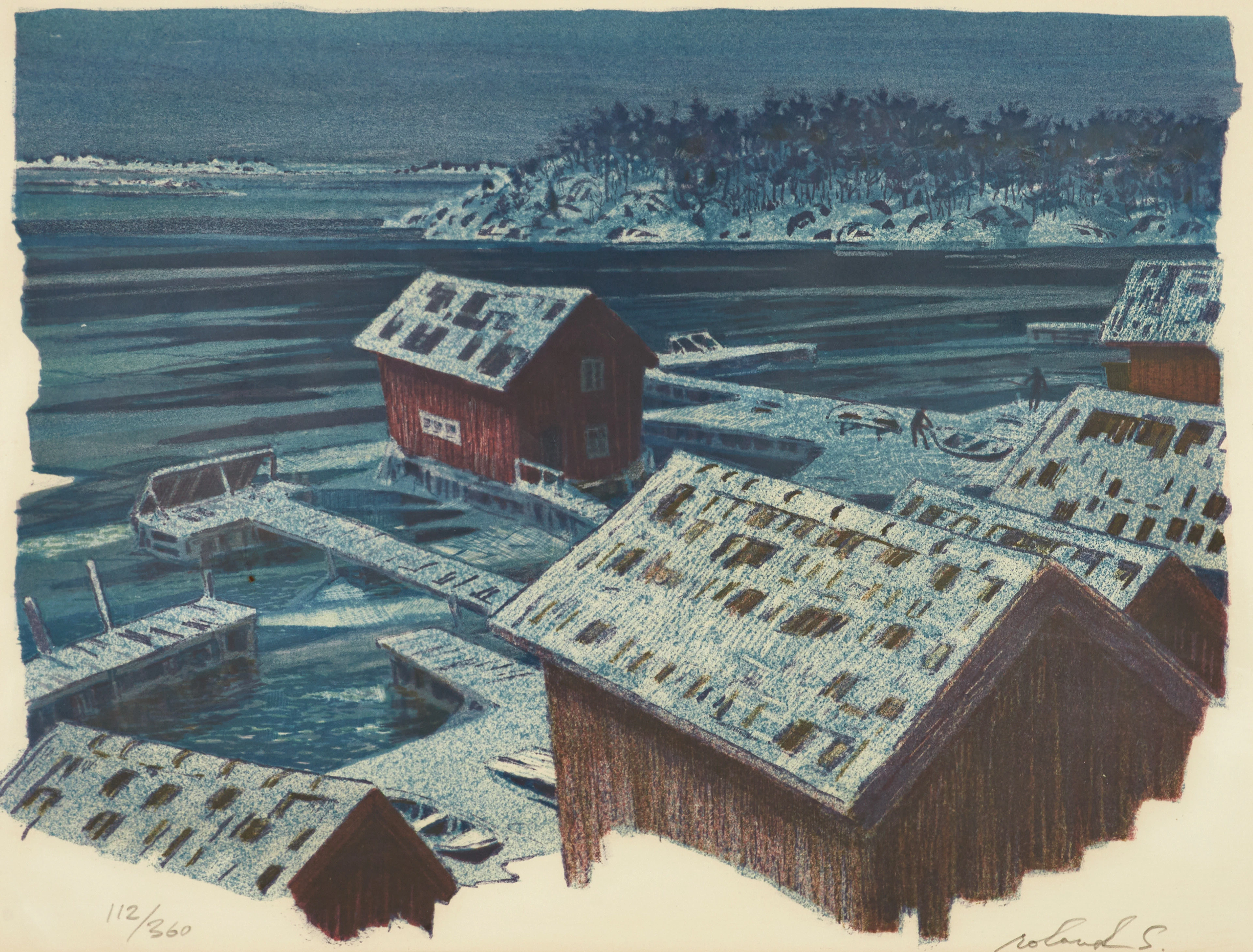 ROLAND SVENSSON (1910-2003). "Vinterskymning, Sandhamn", 1977, signerad