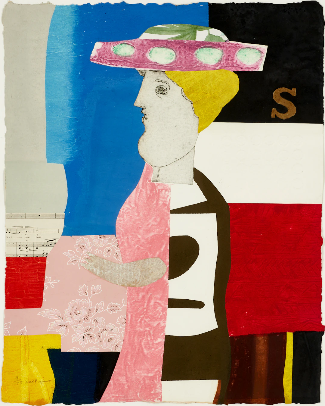 MAX PAPART (1911-1994). "Music lady". Signerad 14/75. Färgetsning med collage.