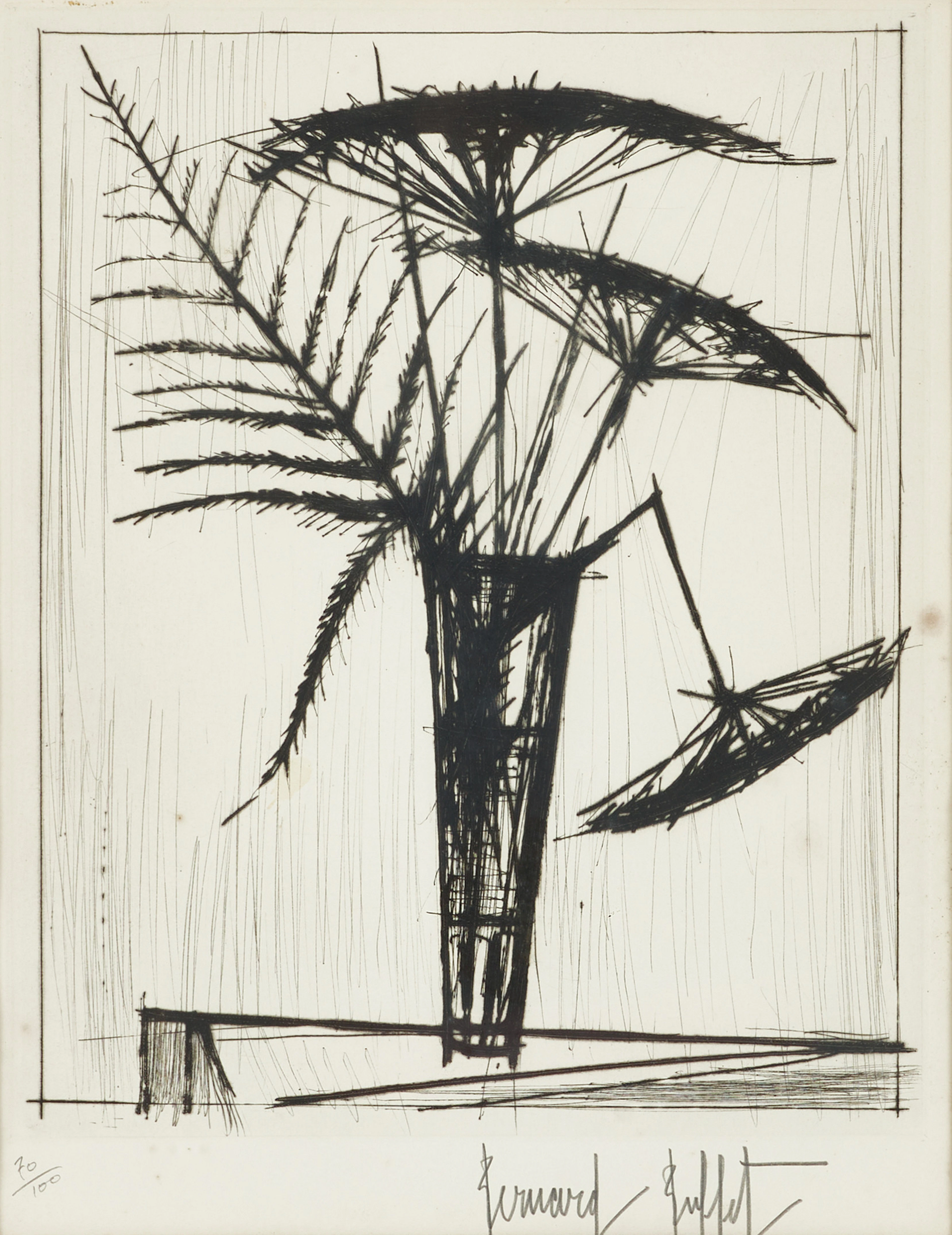 BERNARD BUFFET (FRANKRIKE, 1928-1999). "Ombrelles" (1966), signerad
