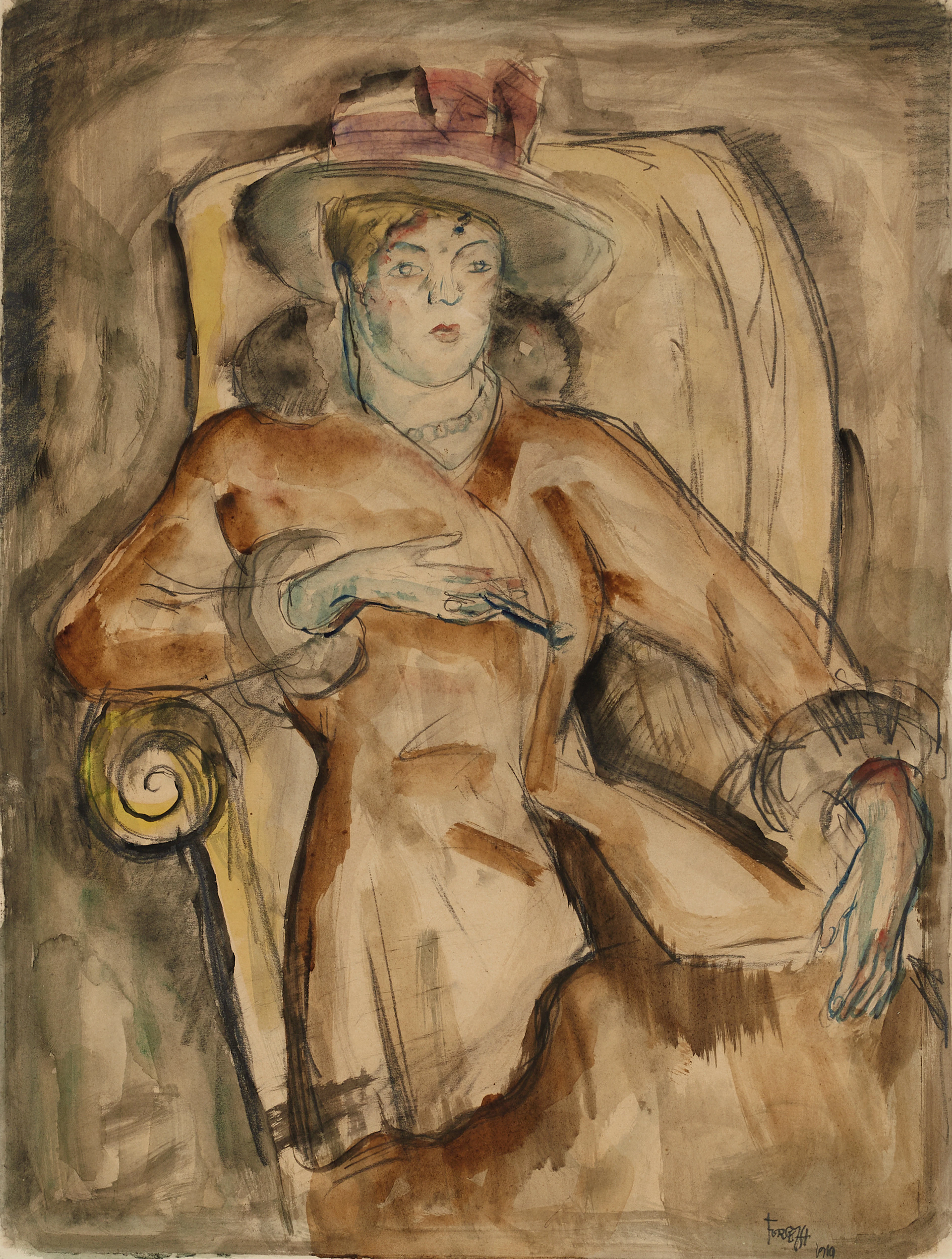 EINAR FORSETH (1892-1988), Rökande dam i hatt, 1919, signerad och