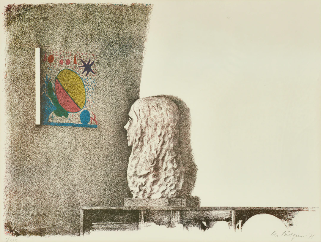 OLA BILLGREN (SVERIGE, 1940–2001). Stilleben med porträttbyst, signerad