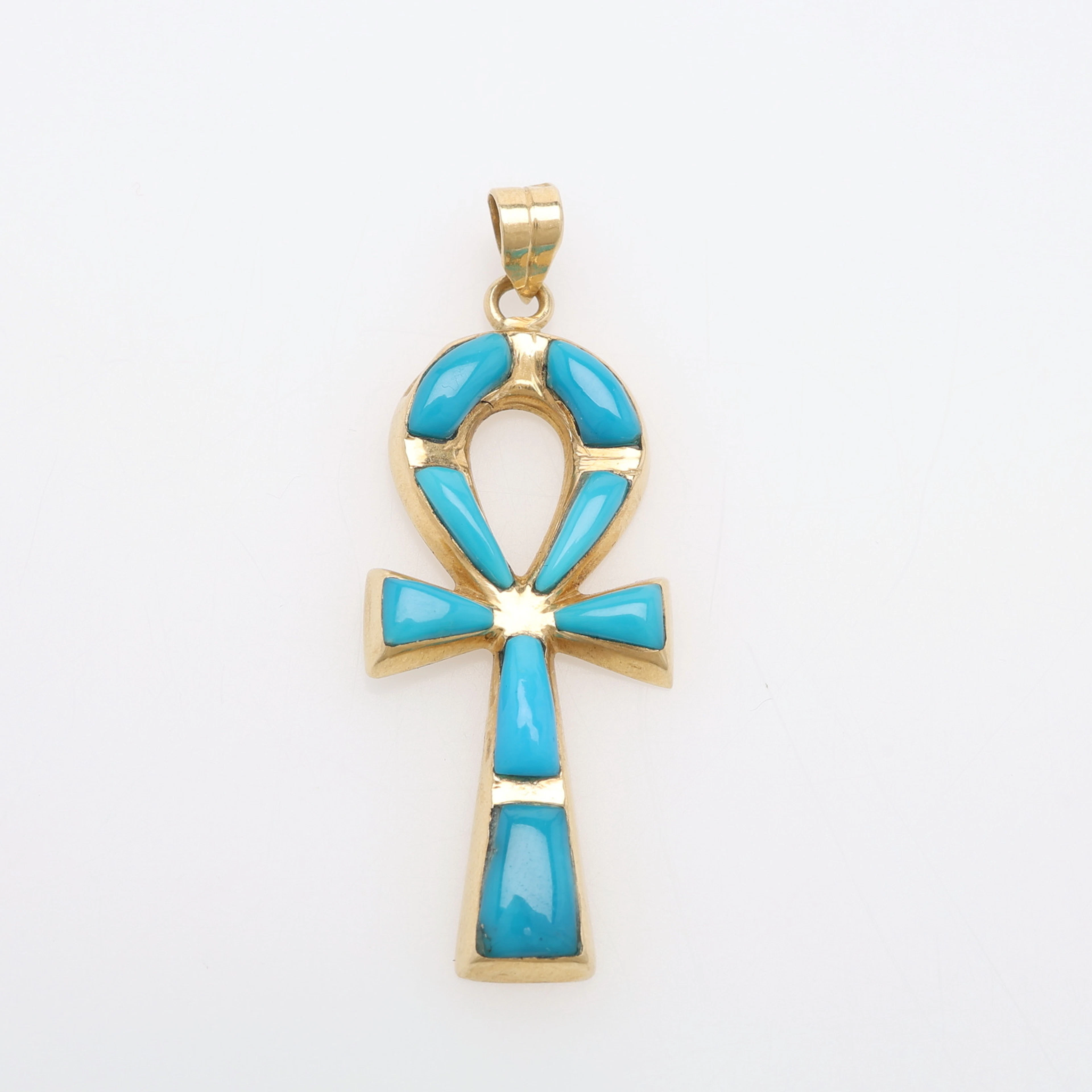 HÄNGE, 18K GULD & TURKOSER, ANKH, EGYPTEN, TOTALT Ca. 4,6 g.