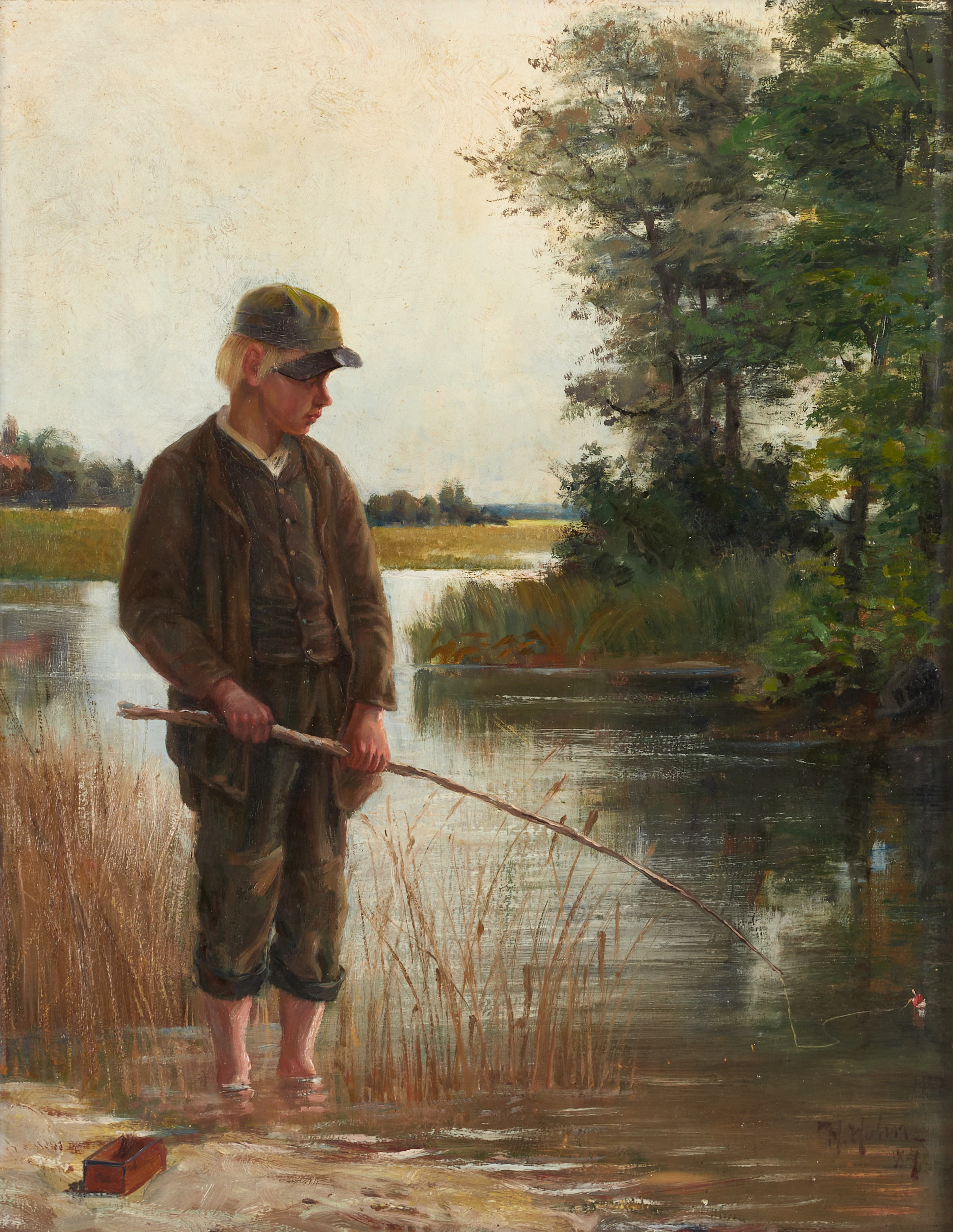WILHELM KARL HAHN (Tyskland, 1829–1887), Sommardag vid sjön – pojke
