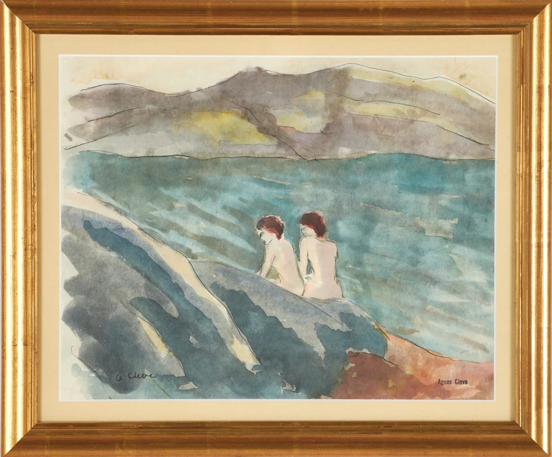 AGNES CLEVE-JONAND (1876-1951). "Flickorna vid havet", signerad a