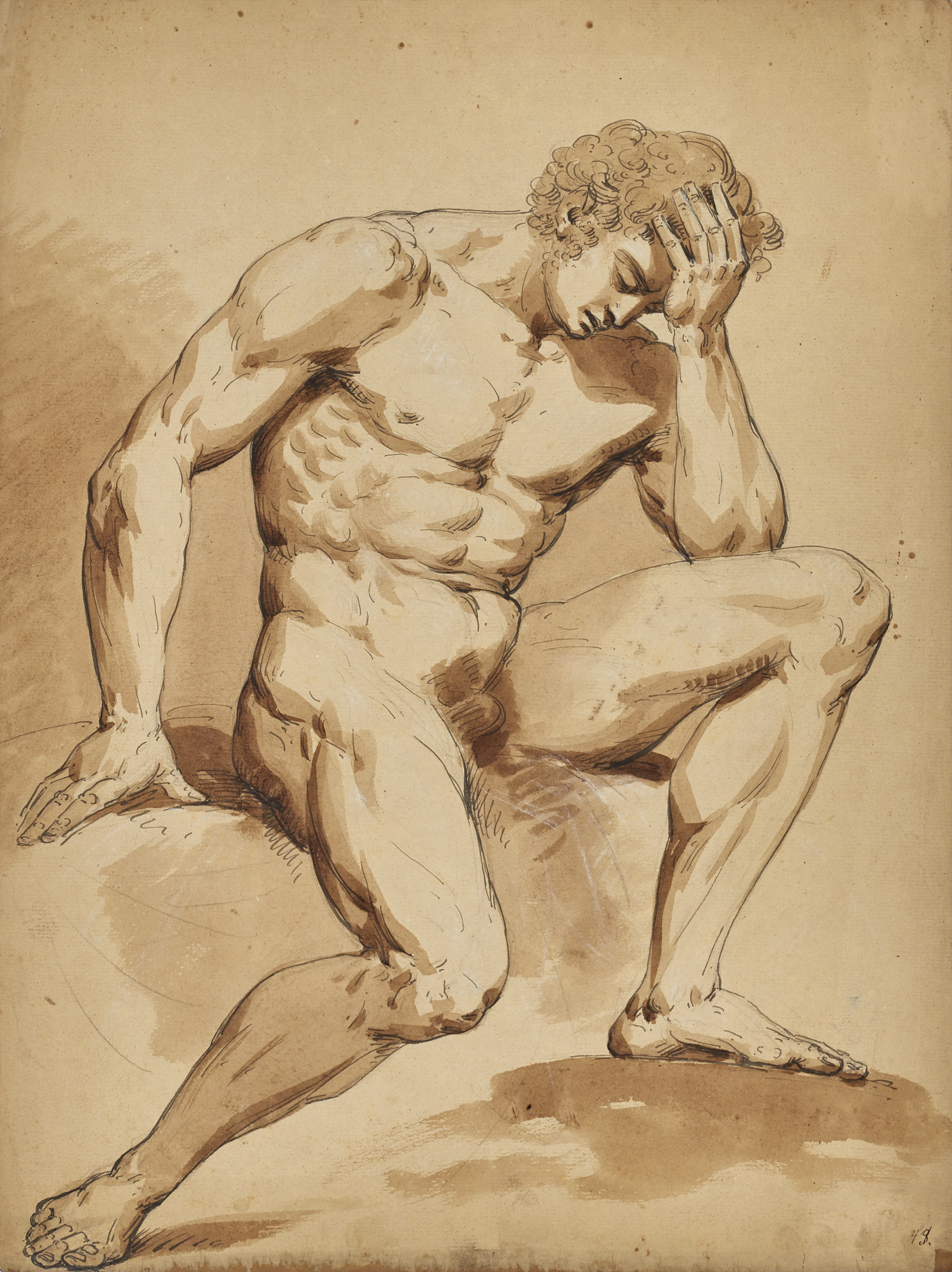 JOSEF DORFFMEISTER (1764-1806), mansstudie, tusch och sepia, signerad