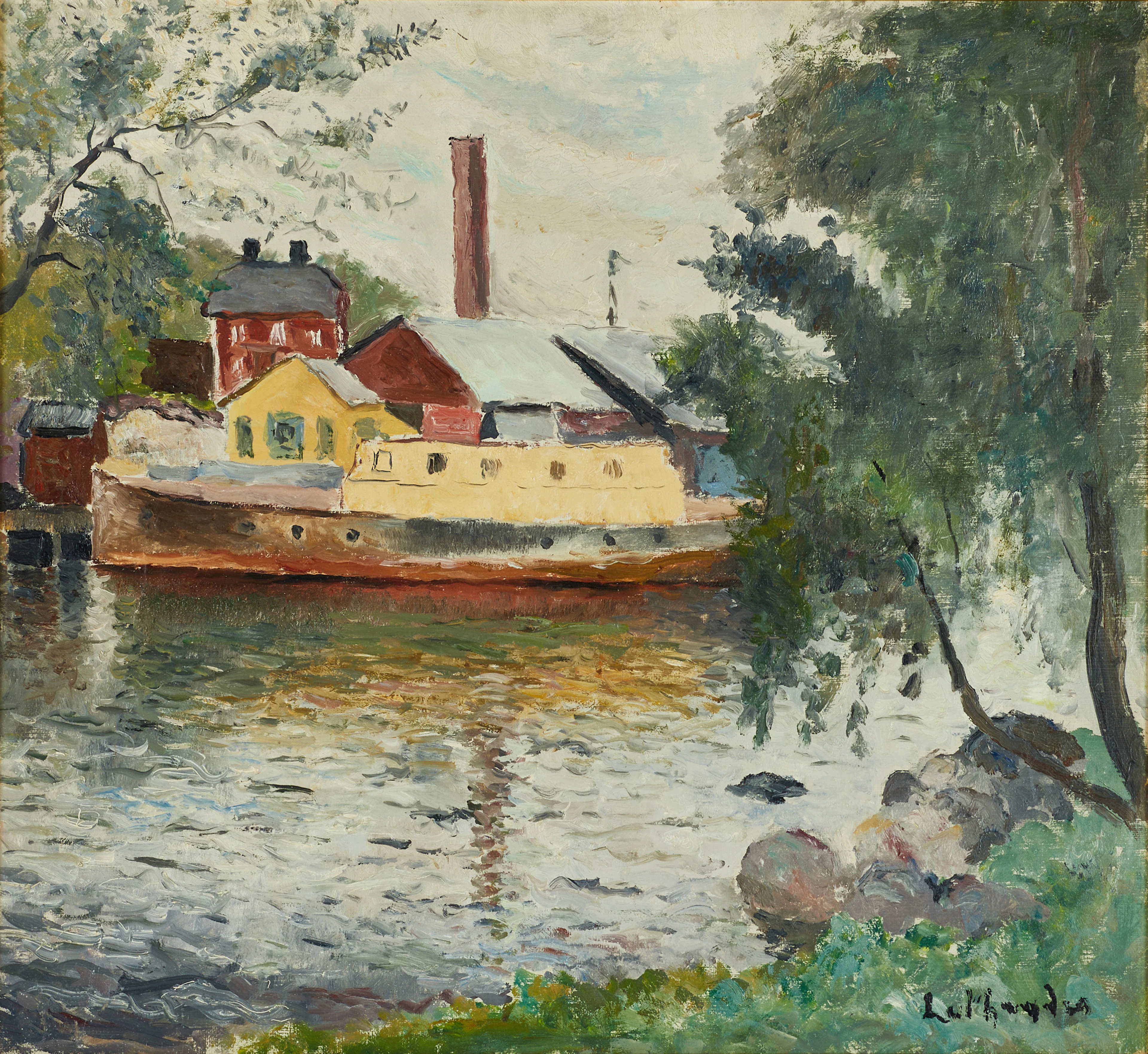 CARL LUTHANDER (1879-1967). Mälarvarvet på Långholmen, 1952, signerad