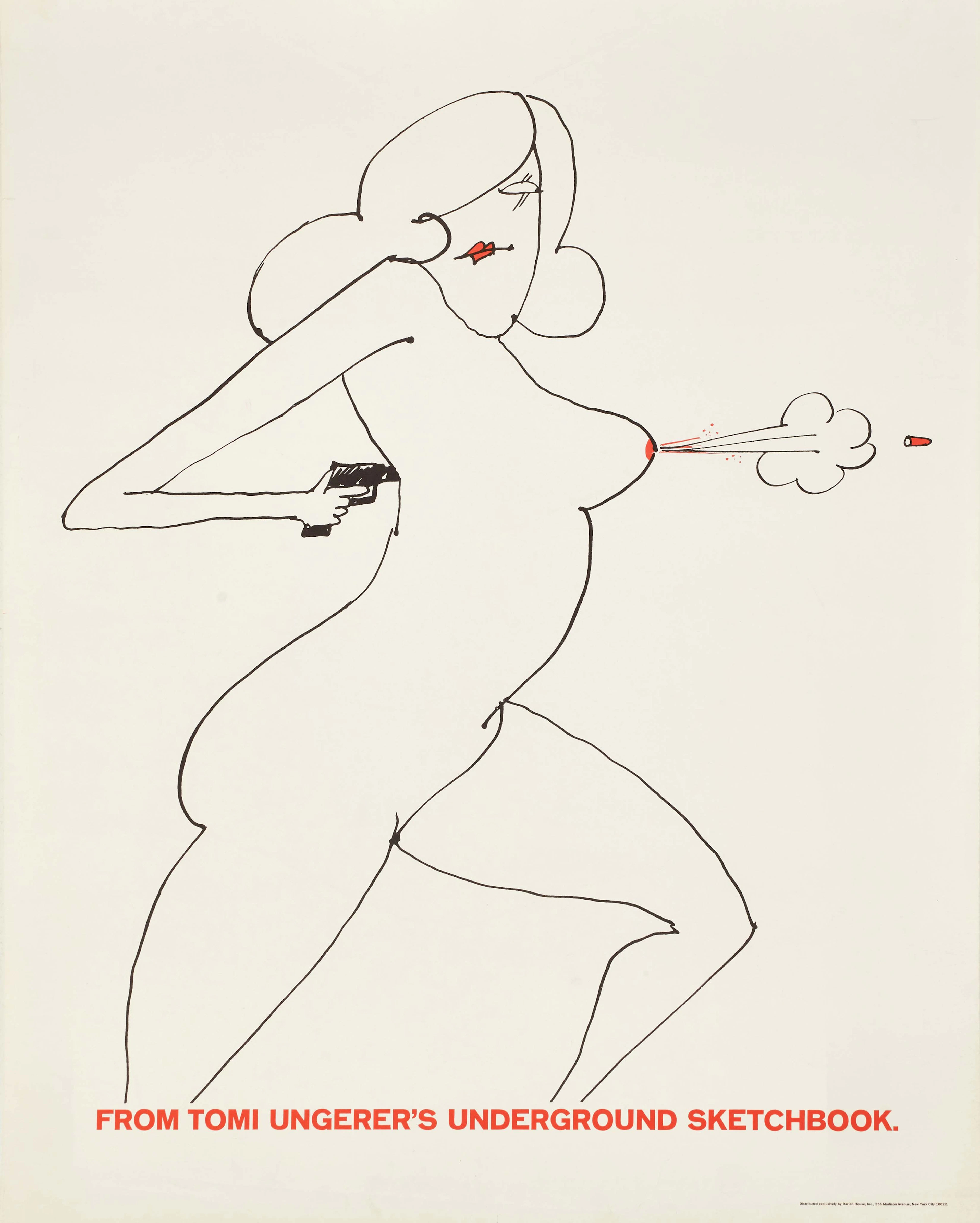 TOMI UNGERER. EFTER. Utställningsaffisch, "Nude Gun", 1965, "From