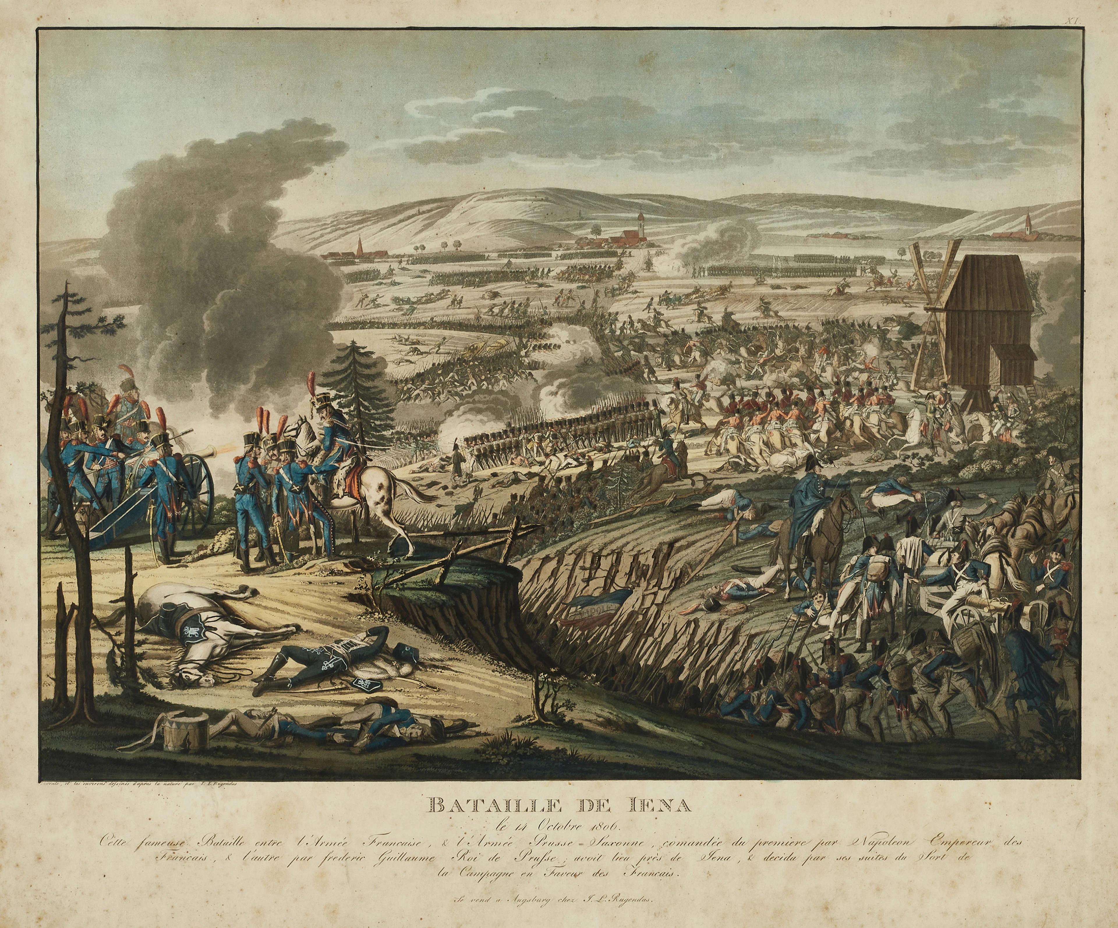 APOLEANA, "Bataille de Jena", handkolorerad etsning, 1800-talets början.