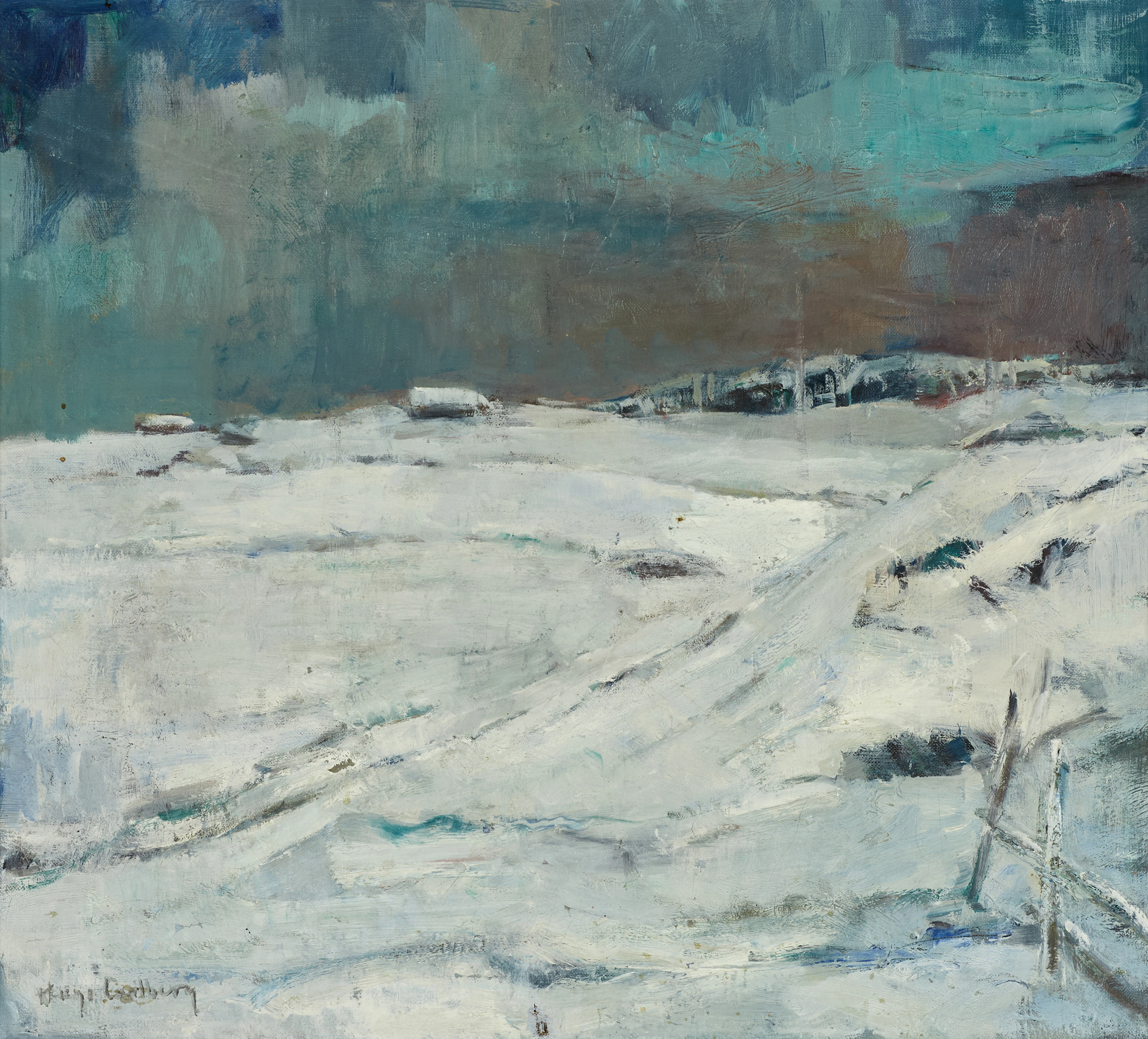 HUGO CARLBERG (1880-1943): Nyfallen snö Vrigstad 1930, signerad Hugo