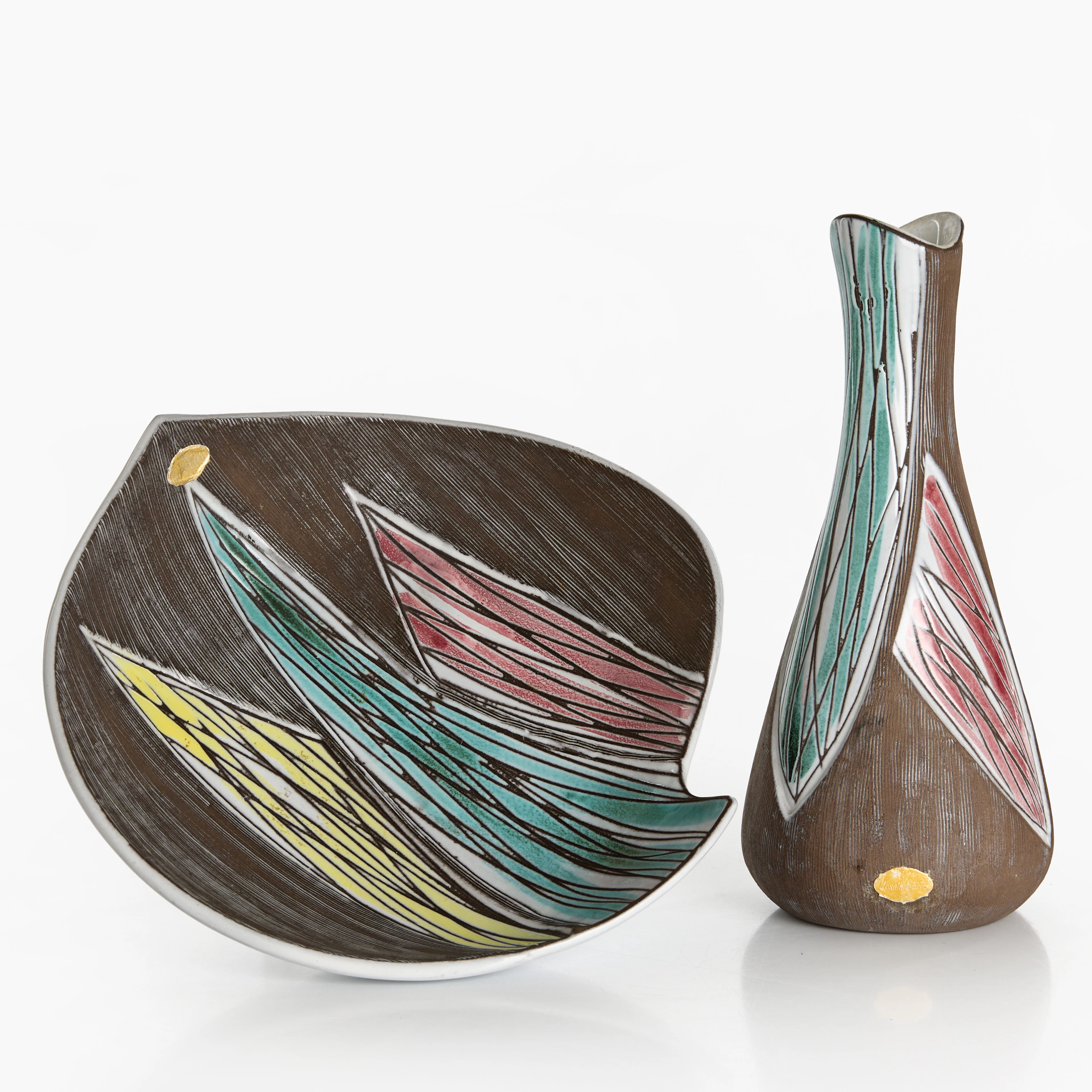 MARI SIMMULSON (SVERIGE, 1911–2000). Vas samt skål, 2 delar, lergods