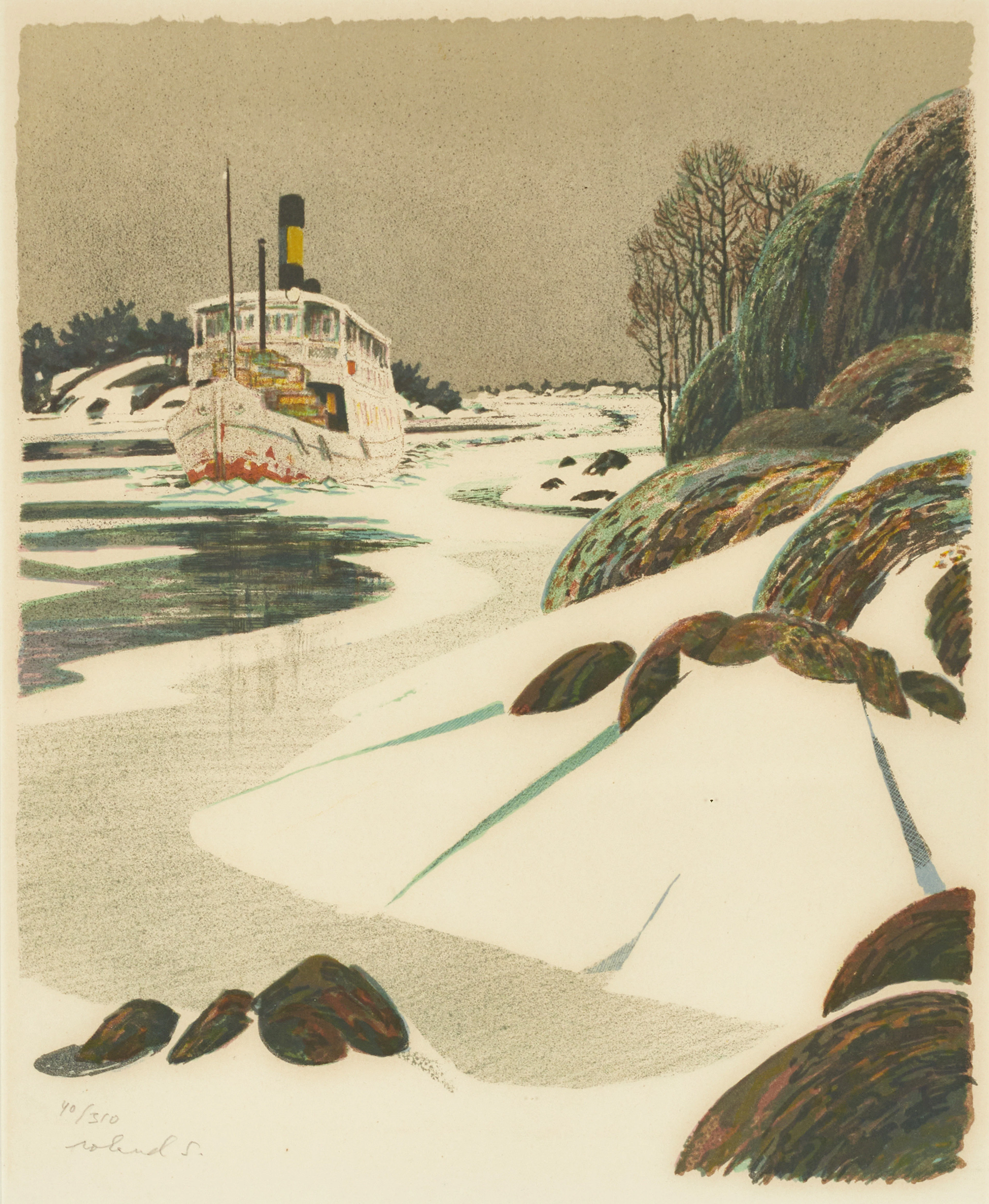 ROLAND SVENSSON (1910-2003). "Menföresbåten", signerad och numrerad