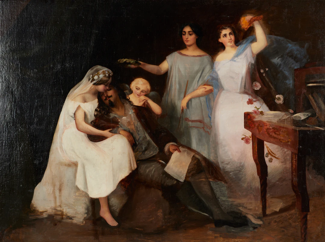 OIDENTIFIERAD KONSTNÄR (1800/1900), Figurscen, olja på duk ställd på pannå.