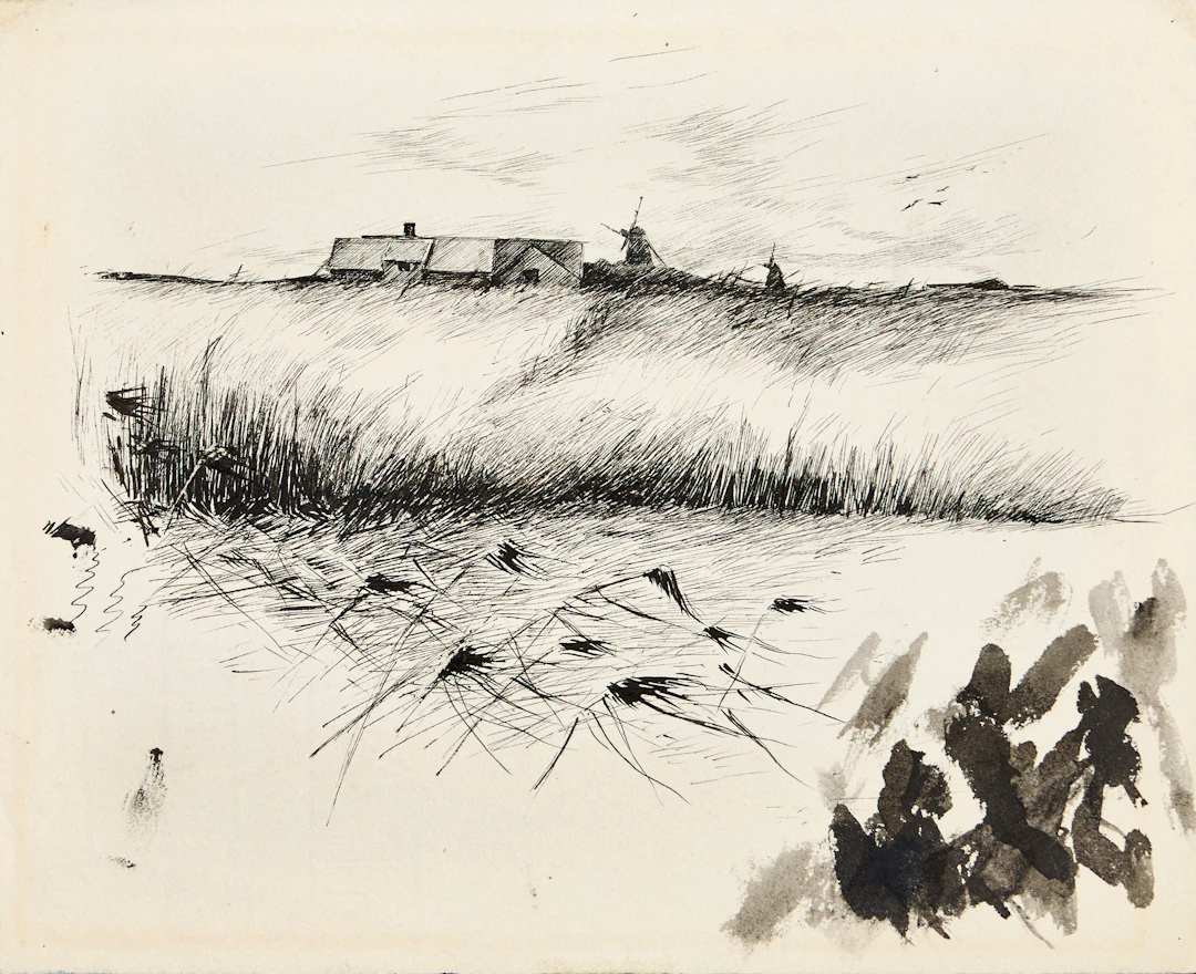 KARL NORDSTRÖM (Tjörn 1855-1923 Drottningholm). Landskap med väderkvarnar