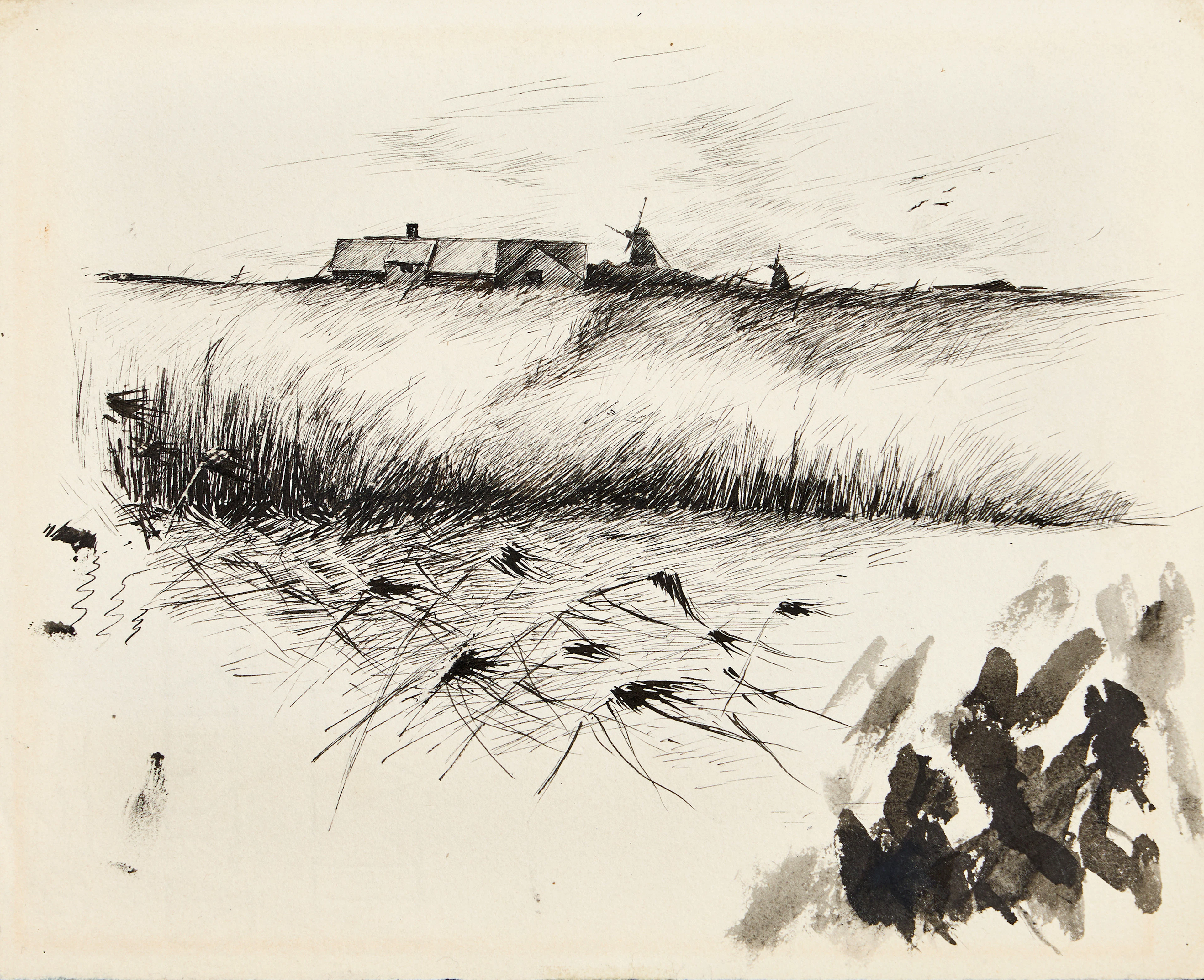 KARL NORDSTRÖM (Tjörn 1855-1923 Drottningholm). Landskap med väderkvarnar