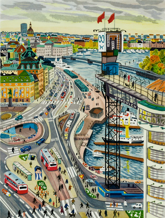 MONA HUSS WALIN. Katarinahissen, Slussen, Stockholm, signerad och