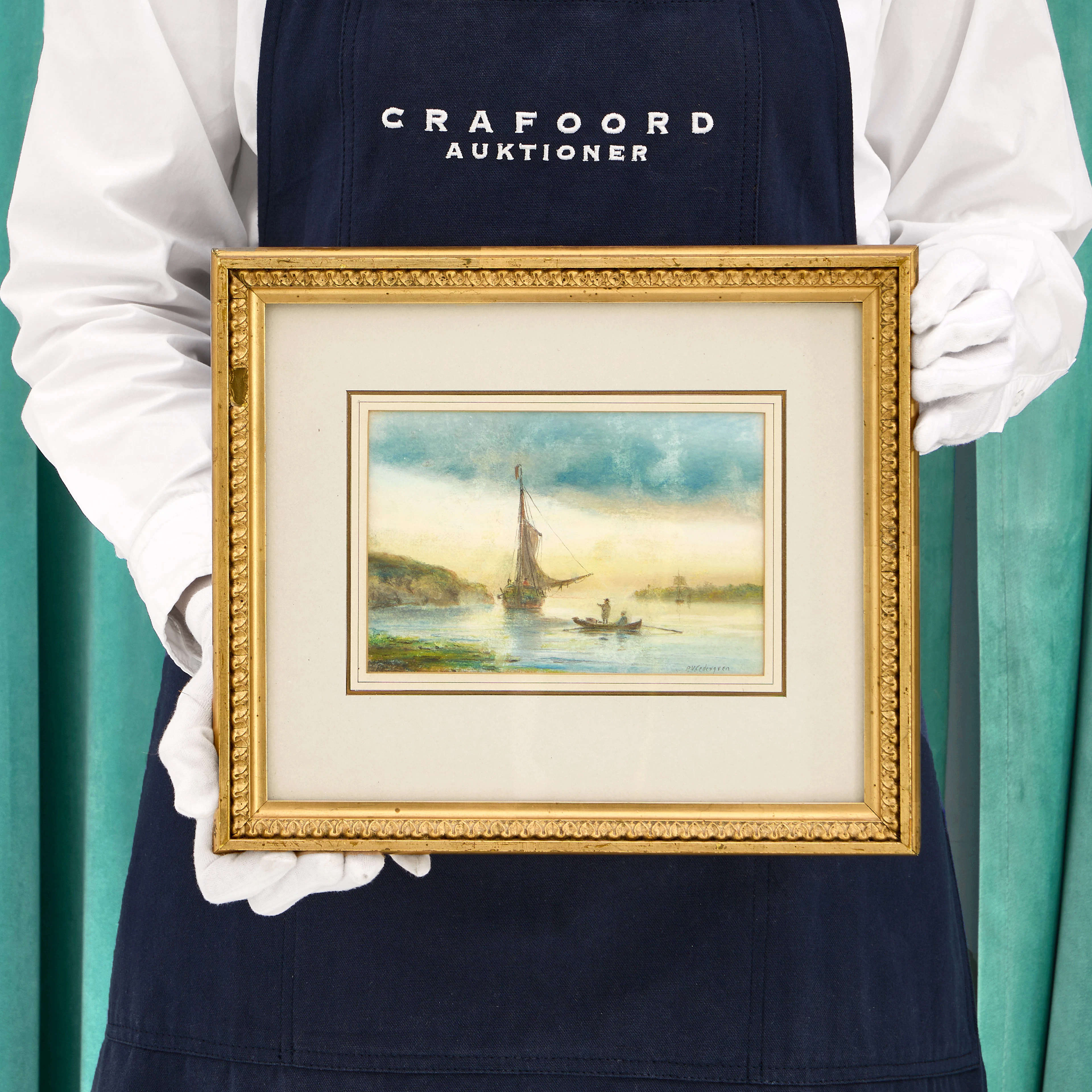 PER WILHELM CEDERGREN (Sverige, 1820-1896): Segelskuta samt sällskap