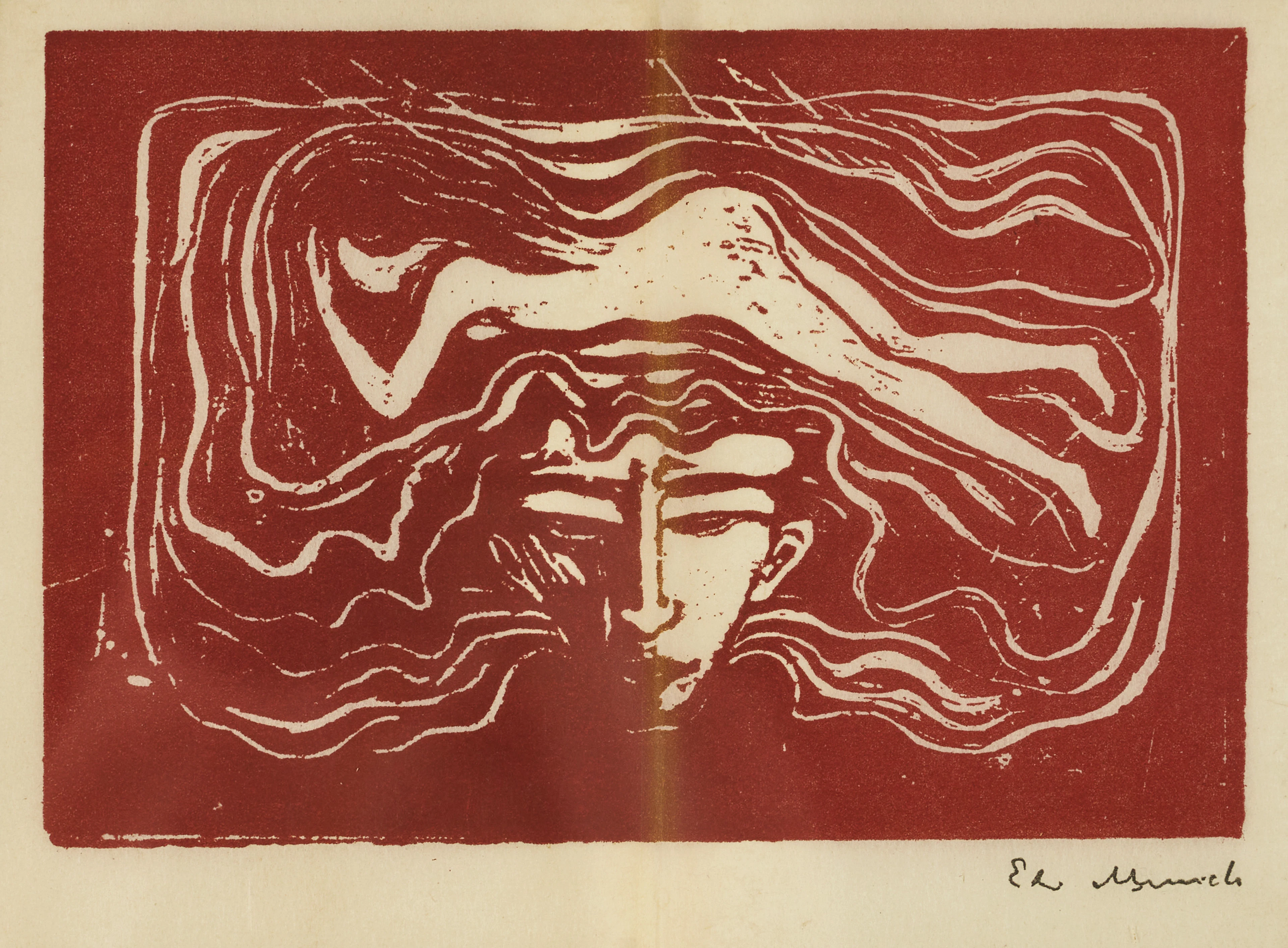 EDVARD MUNCH. efter, ”In man’s brain, färgträsnitt, signerad i plåten