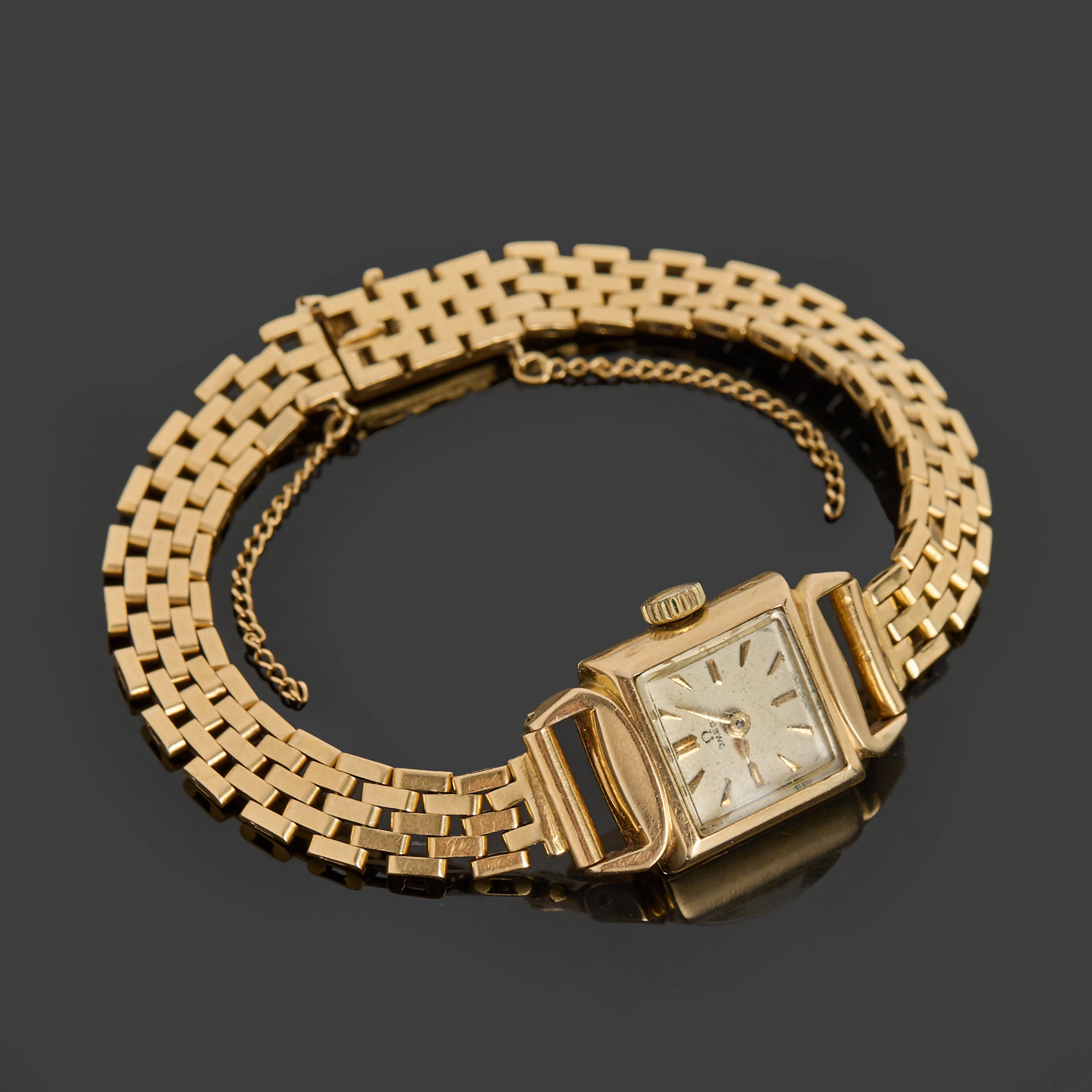 OMEGA, damarmbandsur, ur 14k guld, brick-länk i 18k guld, 1947, Nordguld