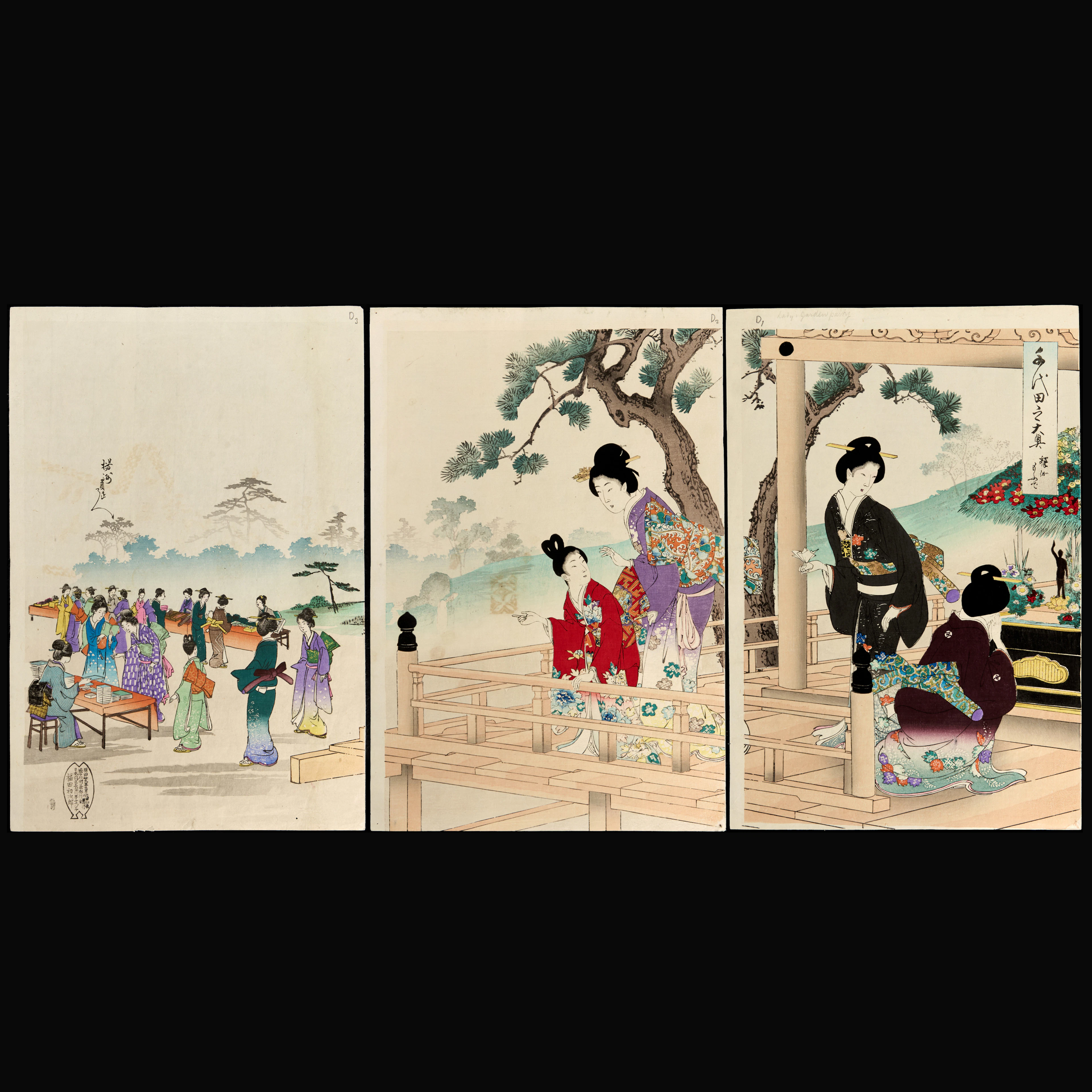 YOSHU CHIKANOBU (Japan 1838-1912), Budhist festival, triptych from