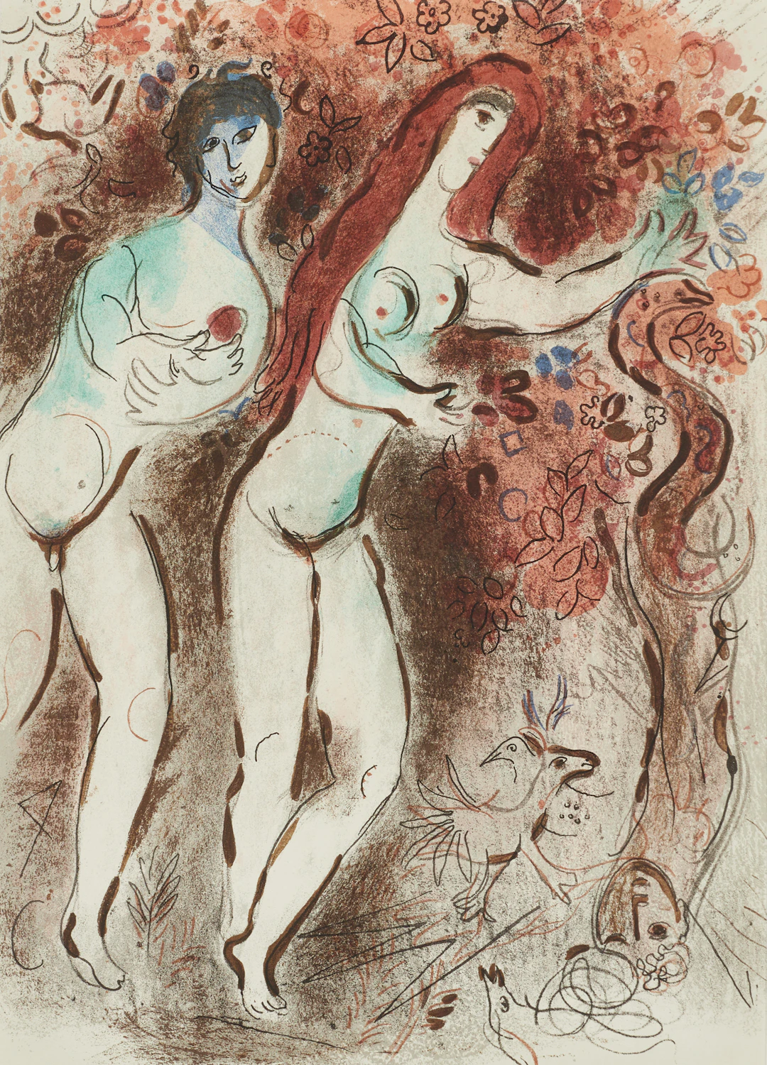 MARC CHAGALL (1887-1985): "Adam och Eva och den förbjudna frukten"