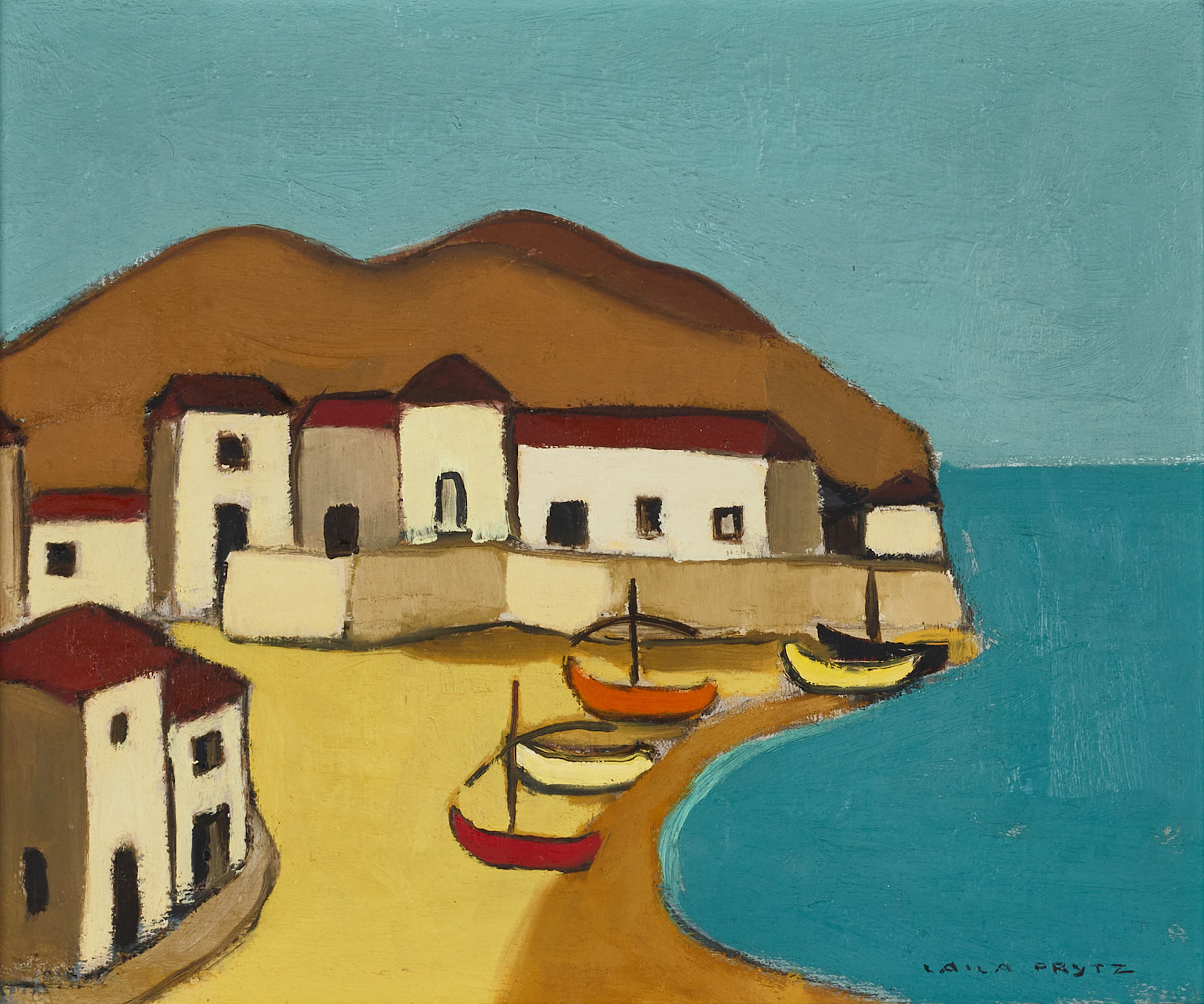LAILA PRYTZ (1987–1982). Motiv från medelhavet, signerad, olja på pannå.