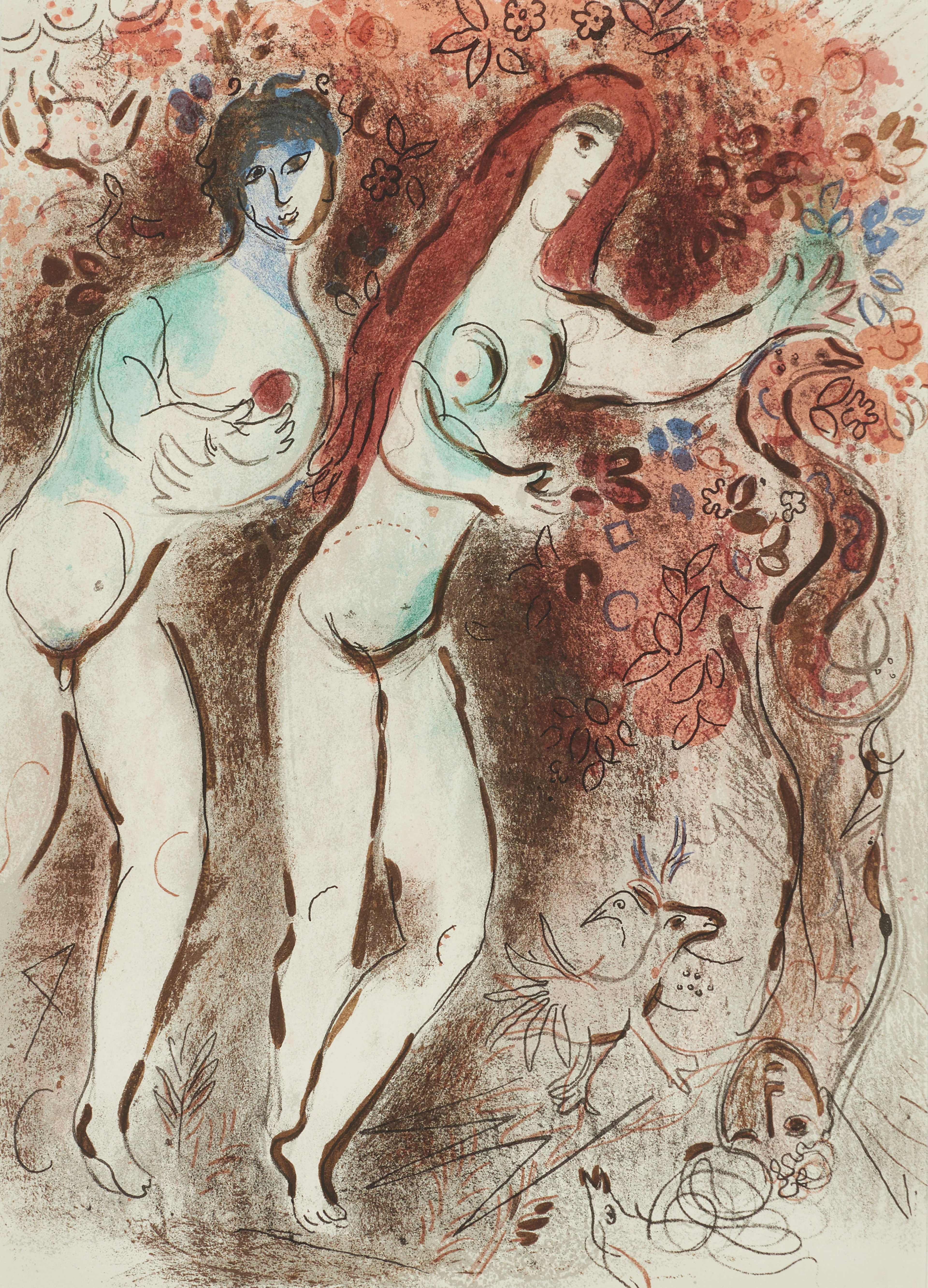 MARC CHAGALL (1887-1985): "Adam och Eva och den förbjudna frukten"