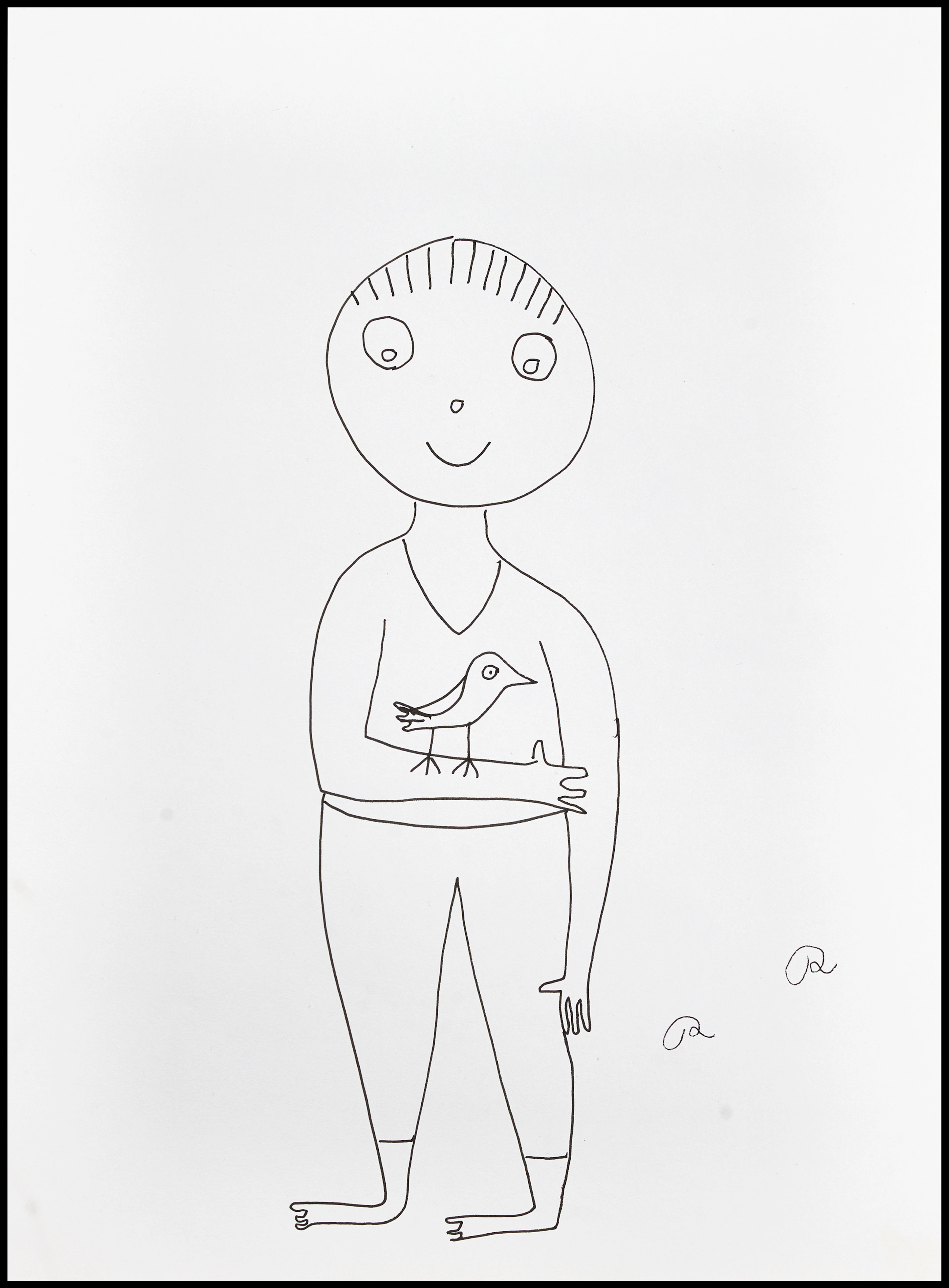 ROGER RISBERG (Sverige, Göteborg, 1956-2011). Pojke med fågel, monogramsignerad