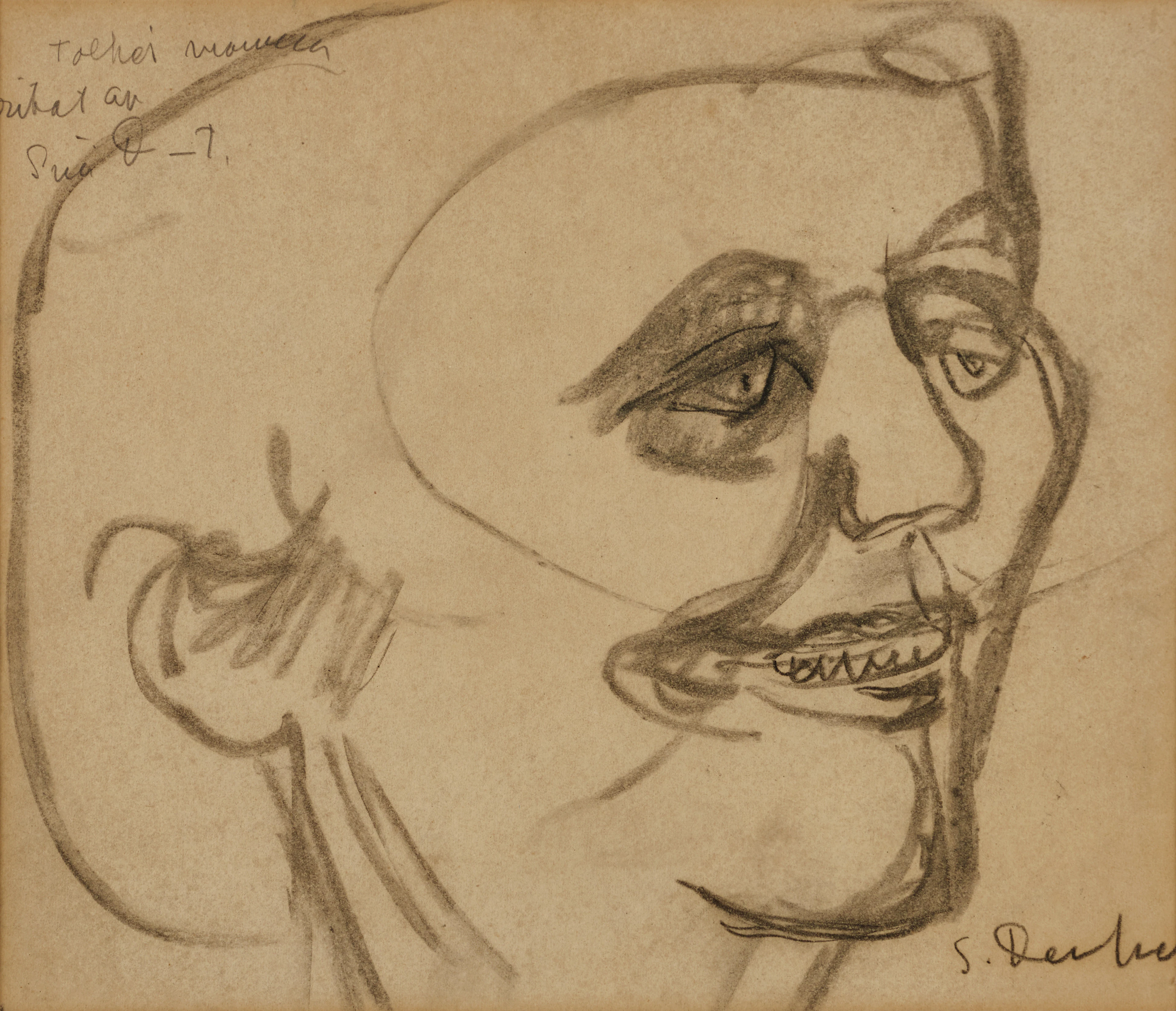 SIRI DERKERT (1888-1973). Porträtt, signerad, kol på papper.